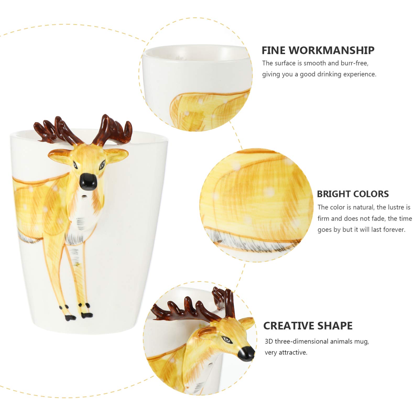 ABOOFAN Handmade 3D Deer Head Ceramic Mug - Unique Espresso & Tea Cup with Animal Handle, Fine Porcelain, Hand-Painted Figurine - Perfect Holiday & Birthday Gift for Coffee Lovers (Great for Home, Office & Gift Giving)