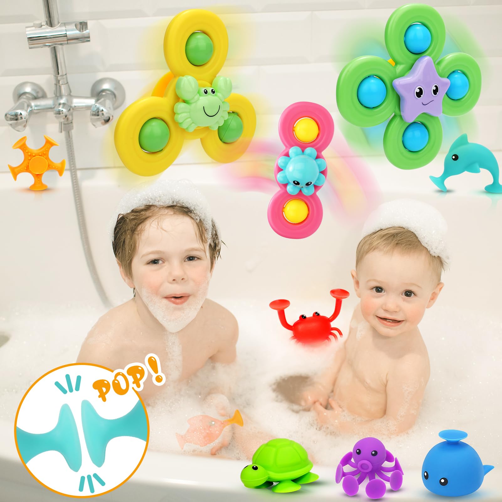 11 Pcs Suction Cup Spinner Toys for Babies & Toddlers - Window, Bath & Travel Sensory Toys for 3+ Year Old Kids - Fun Airplane & Car Themed Spinning Toys for Car Rides, Bathtime & Home Play