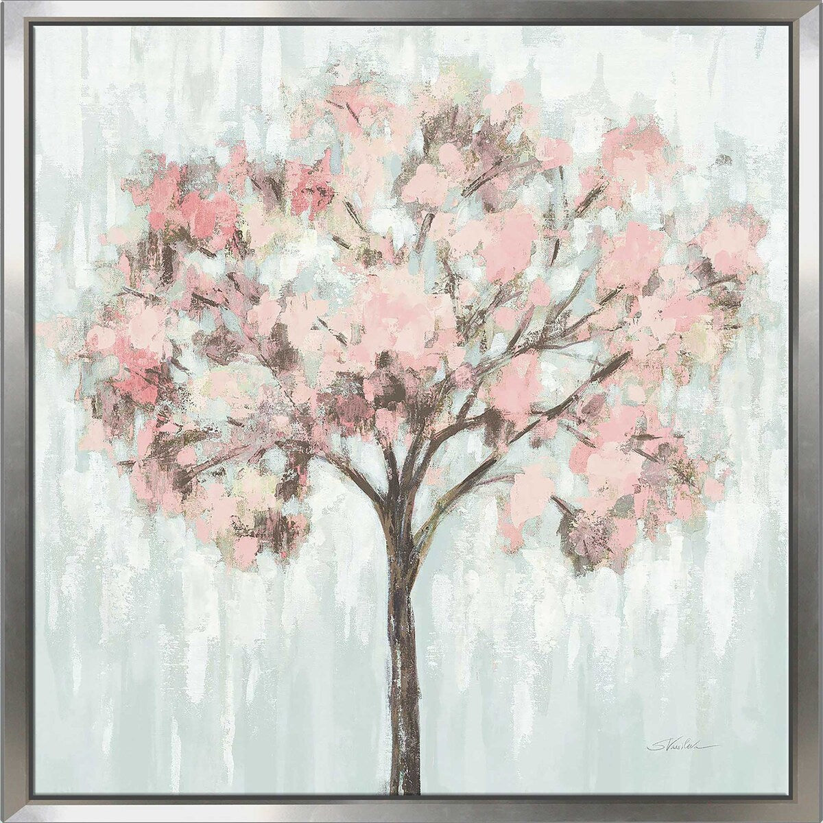 Blooming Tree Blush Crop Print on Floating Canvas - Floral Summer Tops for Women, Lightweight Breathable Fashion Blouse - Perfect for Beach, Vacation & Casual Outings