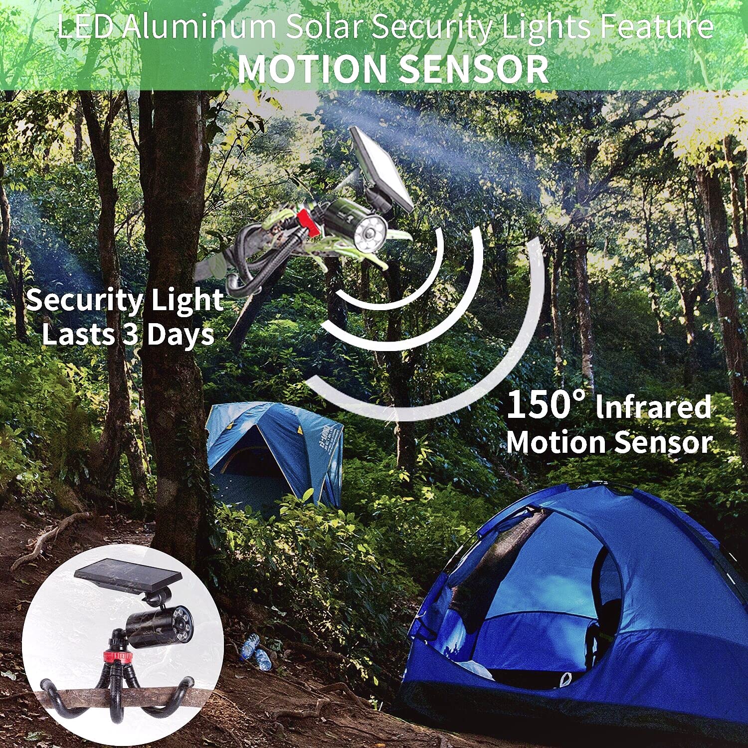 Solar Powered Motion Sensor Light - Outdoor LED Flood Light with Aluminum Alloy Body for Camping, Porch, Deck, Path, Patio & Steps | Weatherproof Security Lighting for Nighttime Safety