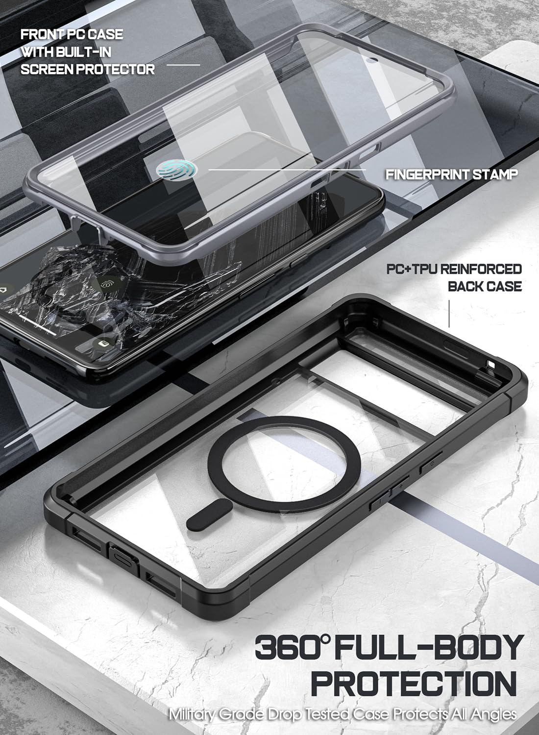 Poetic Guardian MagPro Case for Google Pixel 8 Pro 5G - Magsafe Compatible with Built-in Screen Protector | Shockproof Rugged Clear Cover | Works with Fingerprint ID | Black/Clear | Perfect for Outdoor Adventures & Daily Protection