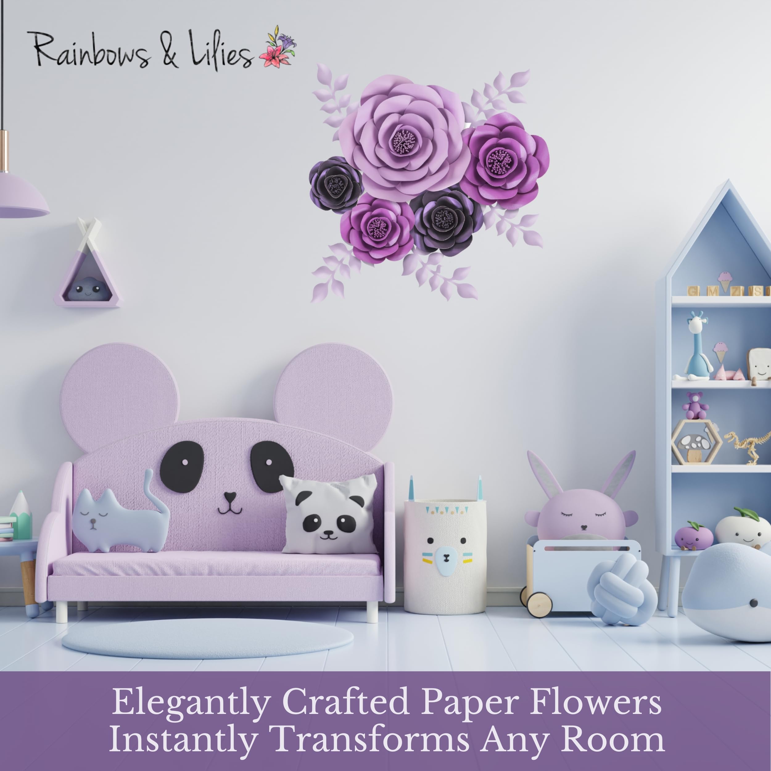 Rainbows & Lilies Paper Flowers Wall Decor - 3-Piece Set for Wedding, Baby Shower, Nursery, Party Backdrop & Centerpieces | Perfect for Bridal Showers, Baby Girl Rooms & Photo Booth Backgrounds