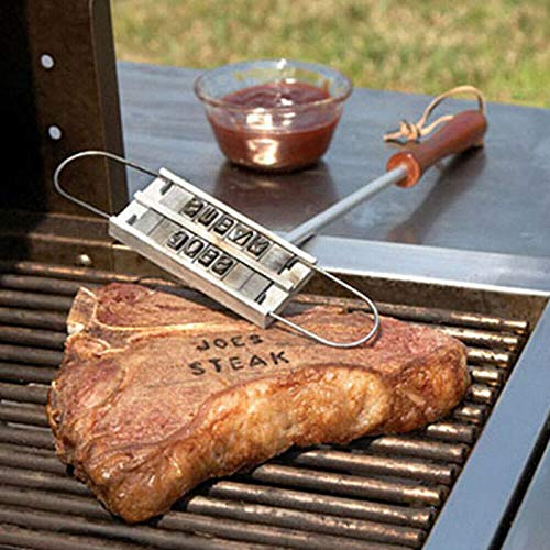 VALINK 55 Letters DIY Wooden Handle Grill Stamp - Custom Meat Branding Iron for Steak, Burger & BBQ - Perfect for BBQ Parties, Cookouts & Personalized Meat Marking