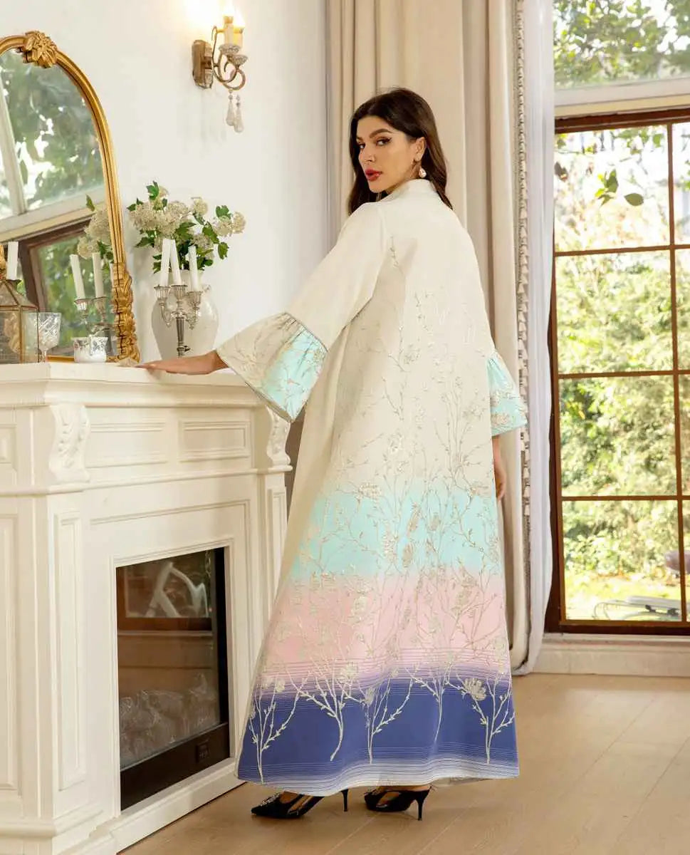 Elegant Gradient Jacquard Eid Dress for Muslim Women - Stylish Caftan Kaftan Dress for Eid Celebrations, Parties & Special Occasions