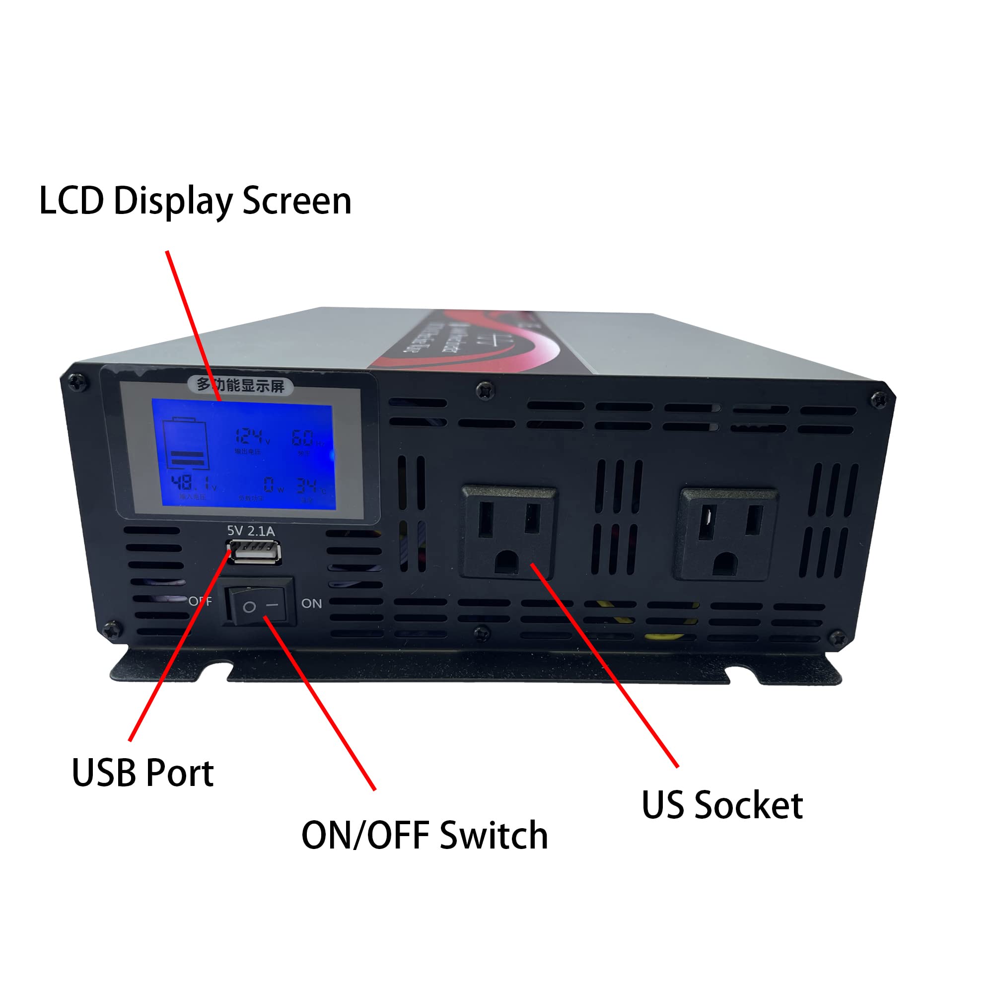 4000W Pure Sine Wave Power Inverter 48V DC to 120V AC Converter with USB Ports & LCD Display - Off Grid Solar System, RV, Boat, Camping, Emergency Backup Power Supply