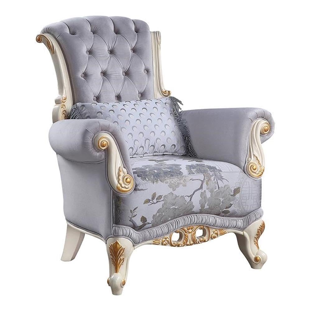 Acme Galelvith Chair with 2 Pillows in Gray - Ergonomic Lounge Chair for Living Room, Bedroom & Office - Comfortable Seating for Relaxing, Reading & Working