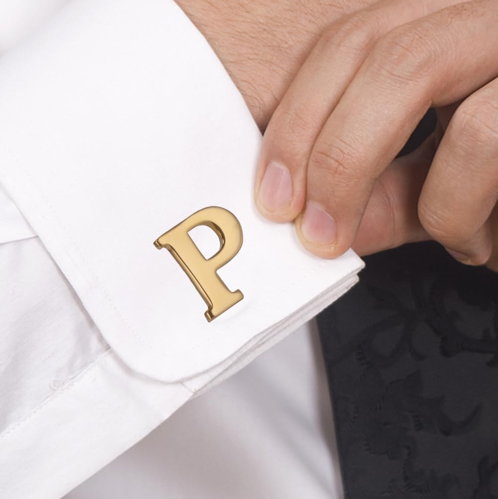 Stylish Men's Gold Plated Alphabet Cufflinks Set - Perfect for Weddings, Business & Formal Events - Elegant Gift Box Included