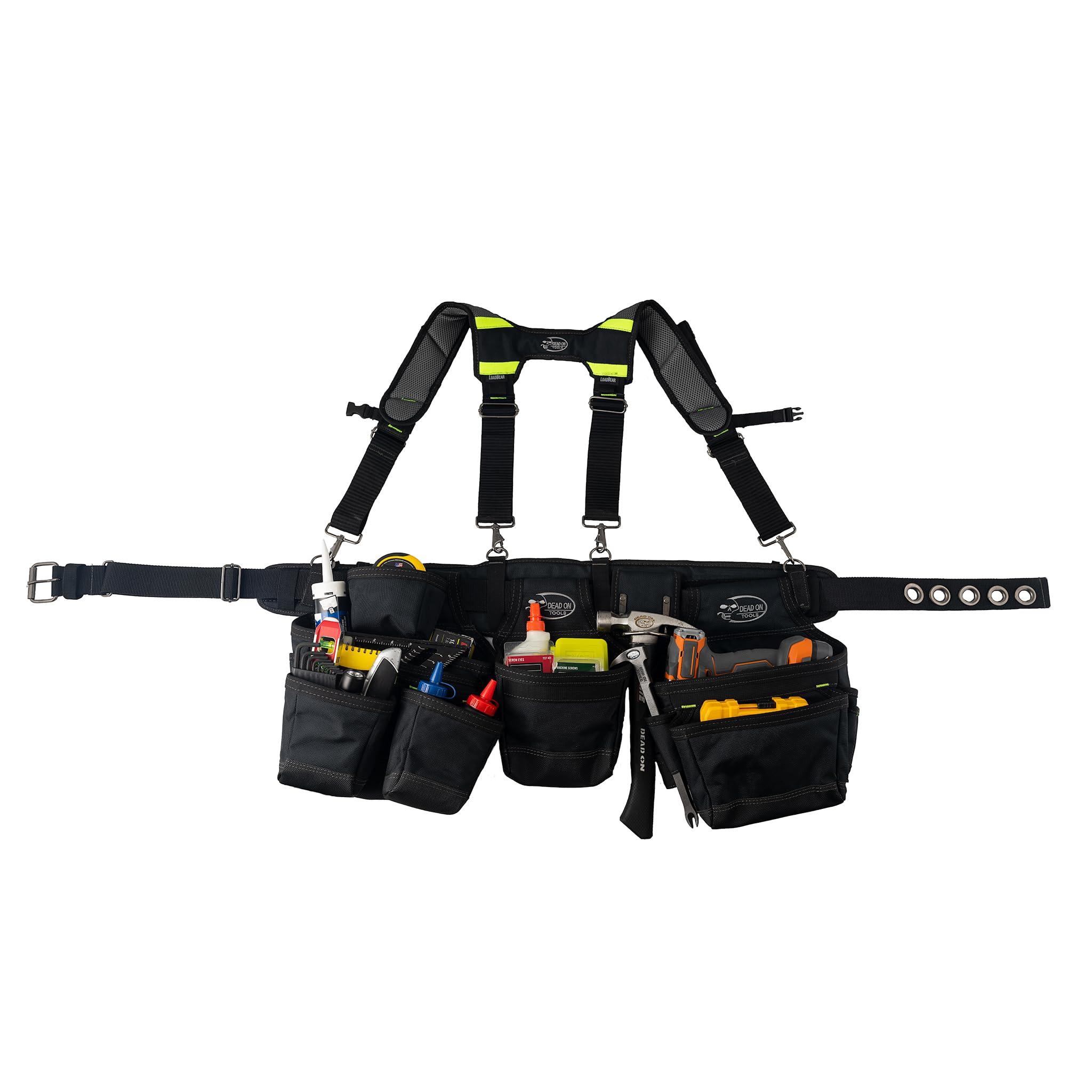 Dead On Tools - Heavy Duty 1680D Polyester Framer’s Tool Belt with Adjustable Suspenders (HDP369857), Black - Perfect for Construction, Carpentry & DIY Projects