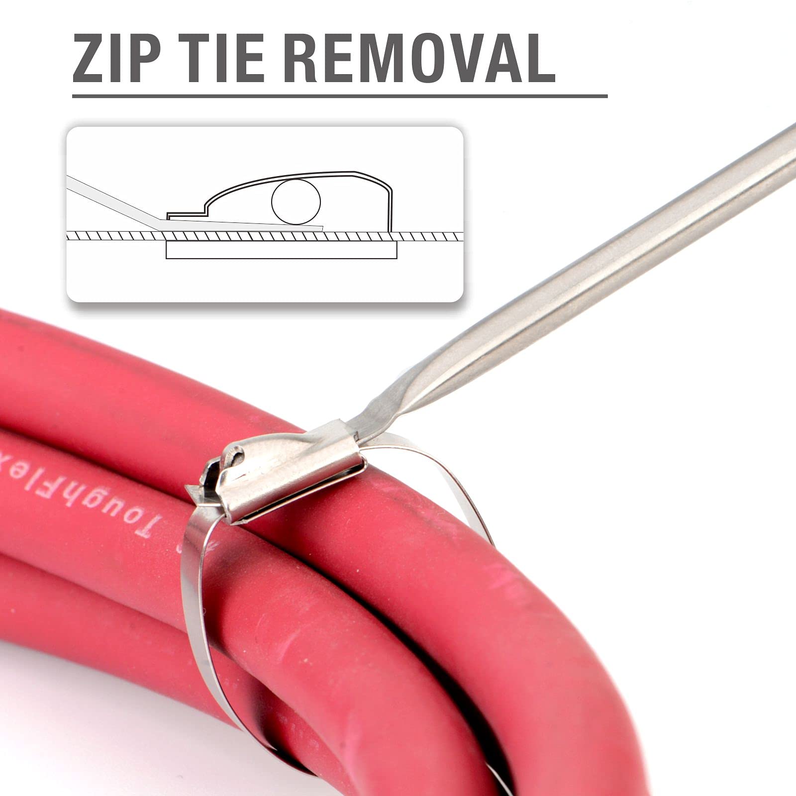Stainless Steel Cable Tie Gun with Tensioning & Cutting - Heavy Duty Zip Tie Tightener Tool for Electrical, Automotive & Industrial Use - Includes Free Zip Tie Release Tool