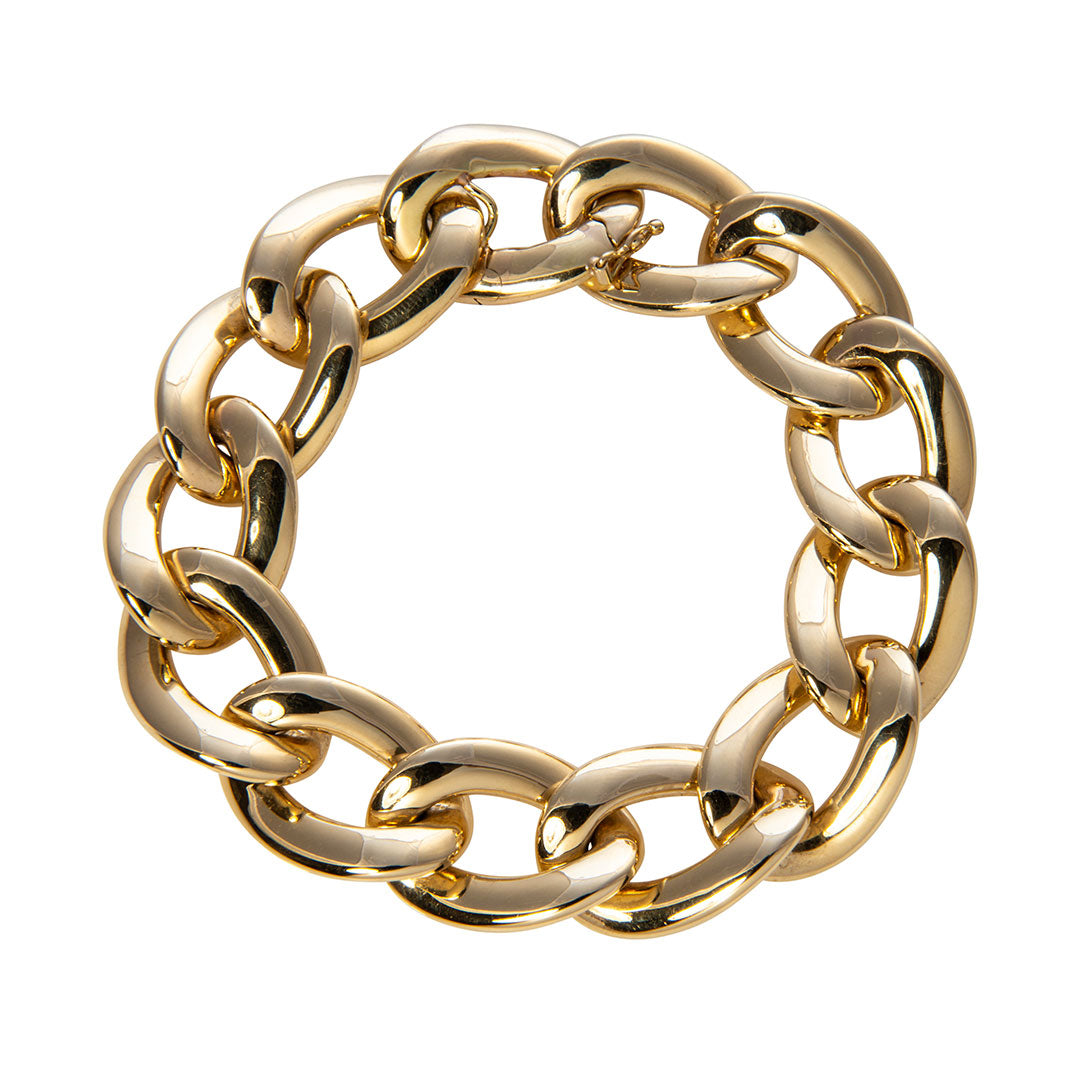 18K Yellow Gold Oval Curb Link Bracelet for Women - Elegant Luxury Jewelry Gift for Birthday, Anniversary & Special Occasions