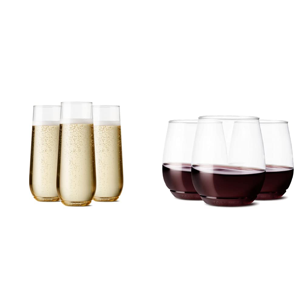 Premium 9oz Flute & 14oz Vino Plastic Wine Glasses Set of 12 - Shatterproof, Crystal Clear, Eco-Friendly Recyclable Cups for Parties, Weddings, and Outdoor Events