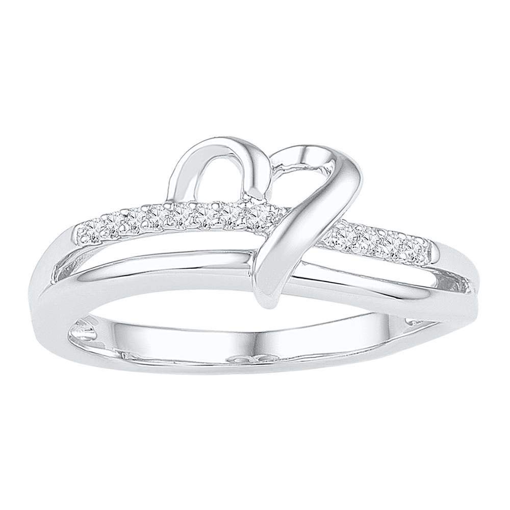 Jewels By Lux Sterling Silver Women's Round Diamond Heart Ring - 1/20 Cttw, Size 7 - Perfect for Valentine's Day Gifts, Anniversary Presents & Romantic Occasions