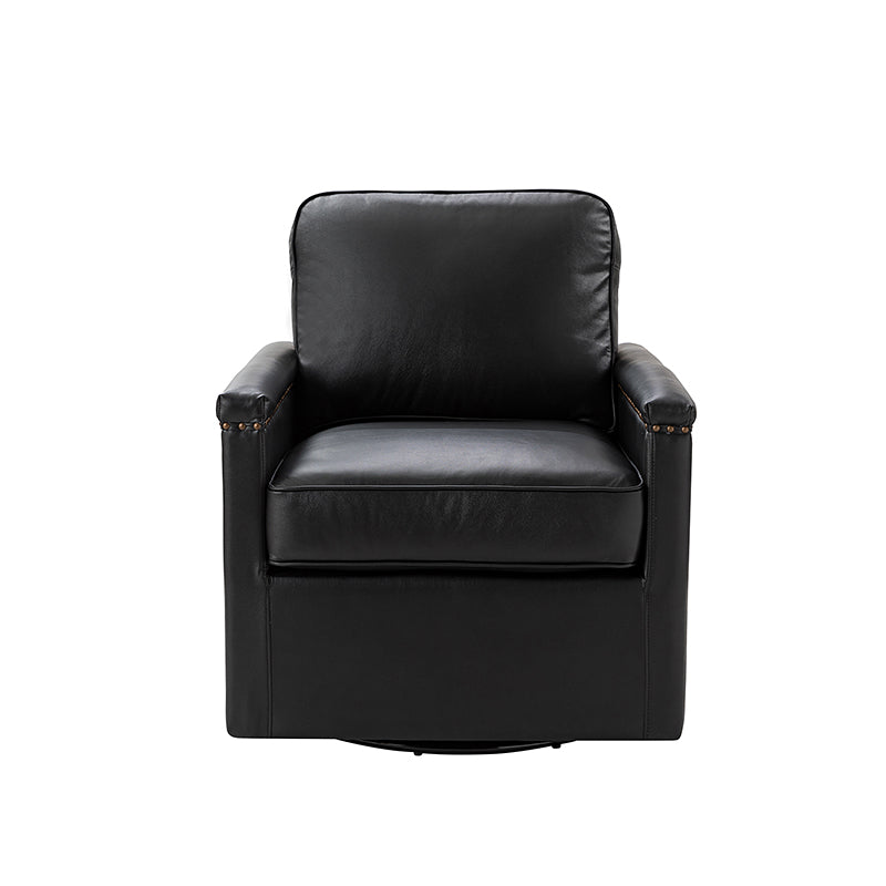 Genuine Leather Swivel Chair with Nailhead Trim - Irene Modern Armchair for Home Office, Living Room & Study - Comfortable Executive Desk Chair for Work & Relaxation