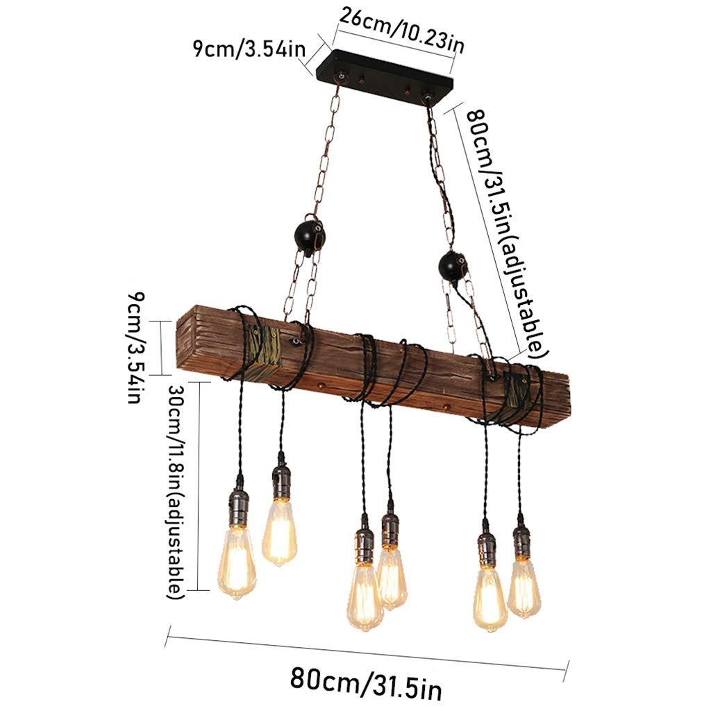 Rustic Farmhouse Chandelier - 6 Light Industrial Hanging Pendant with Adjustable Height & Switch - Perfect for Dining Room, Kitchen Island, and Entryway Lighting