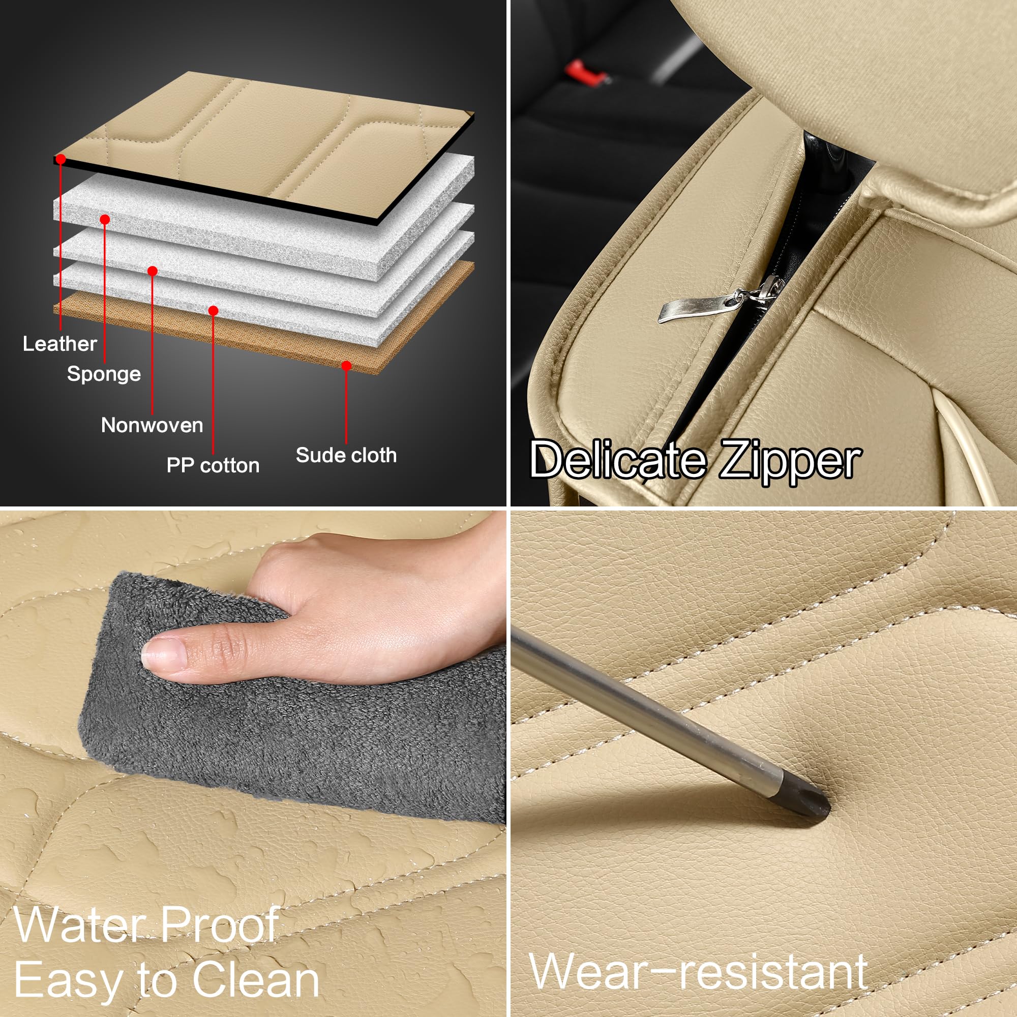 Premium Waterproof Faux Leather Car Seat Covers Front Pair - Breathable Non-Slip Universal Fit for Most Sedans, Trucks & SUVs | Perfect for Daily Commute, Road Trips & Family Travel (Beige)