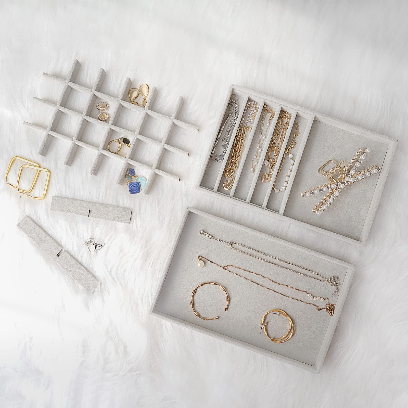 ProCase 4-Layer Stackable Jewelry Organizer Trays for Drawers - Grey | Jewelry Storage Box with Removable Dividers for Earrings, Necklaces, Rings & Bracelets | Perfect for Bedroom, Closet & Travel Organization