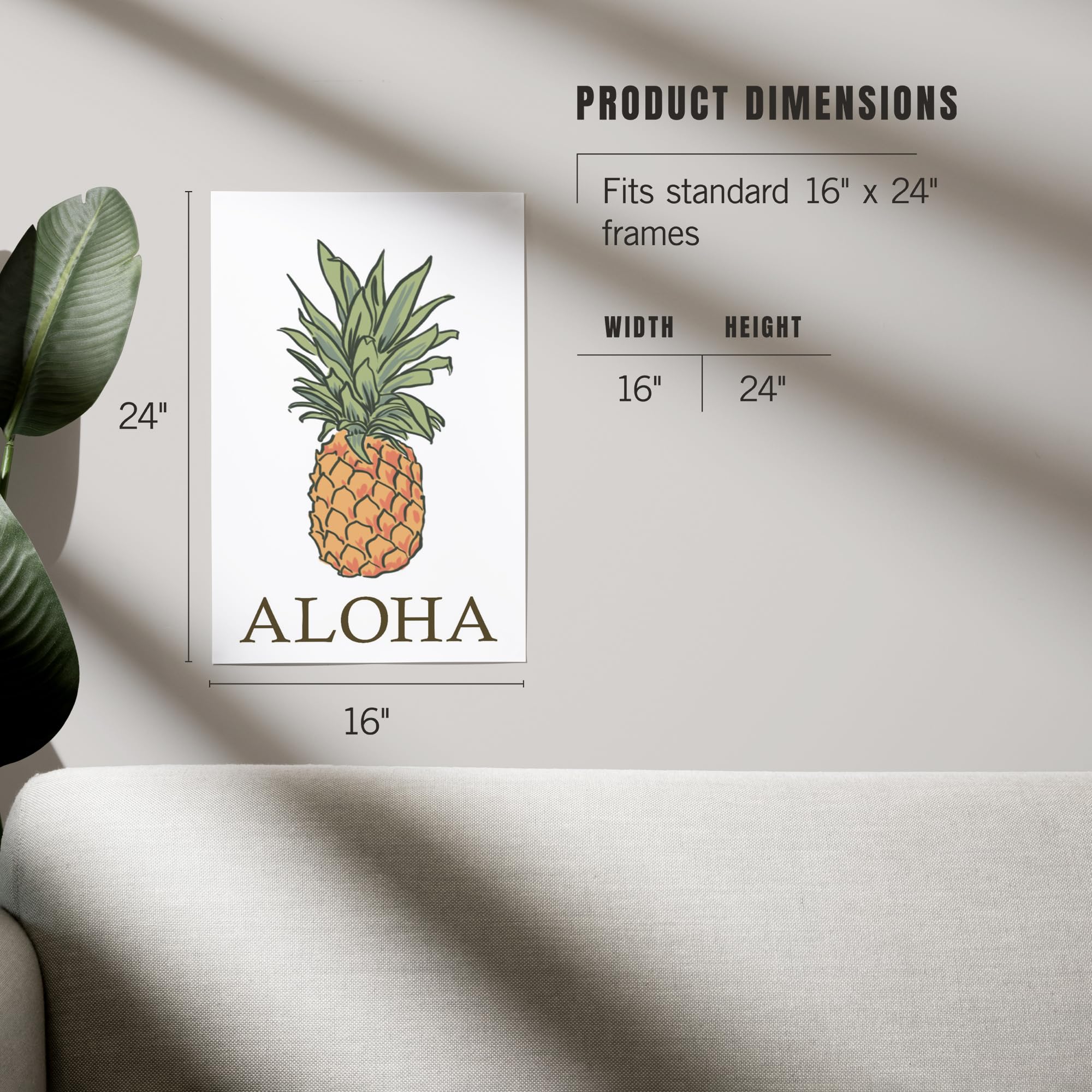 Lantern Press 16x24 Inch Giclee Print - Aloha Pineapple Wall Art Decor | Tropical Hawaiian Home & Office Decor | Perfect for Living Room, Bedroom, or Beach House