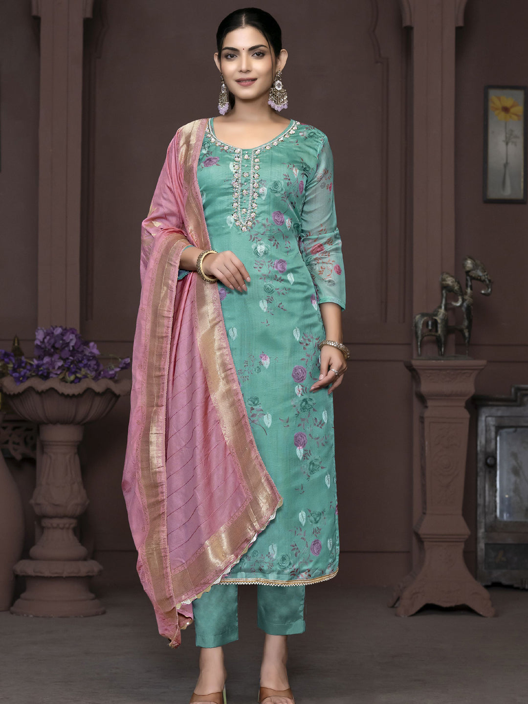 Elegant Blue Designer Ready-to-Wear Pant Suit with Printed Hand Embroidery - Perfect for Office Wear, Business Meetings & Formal Events