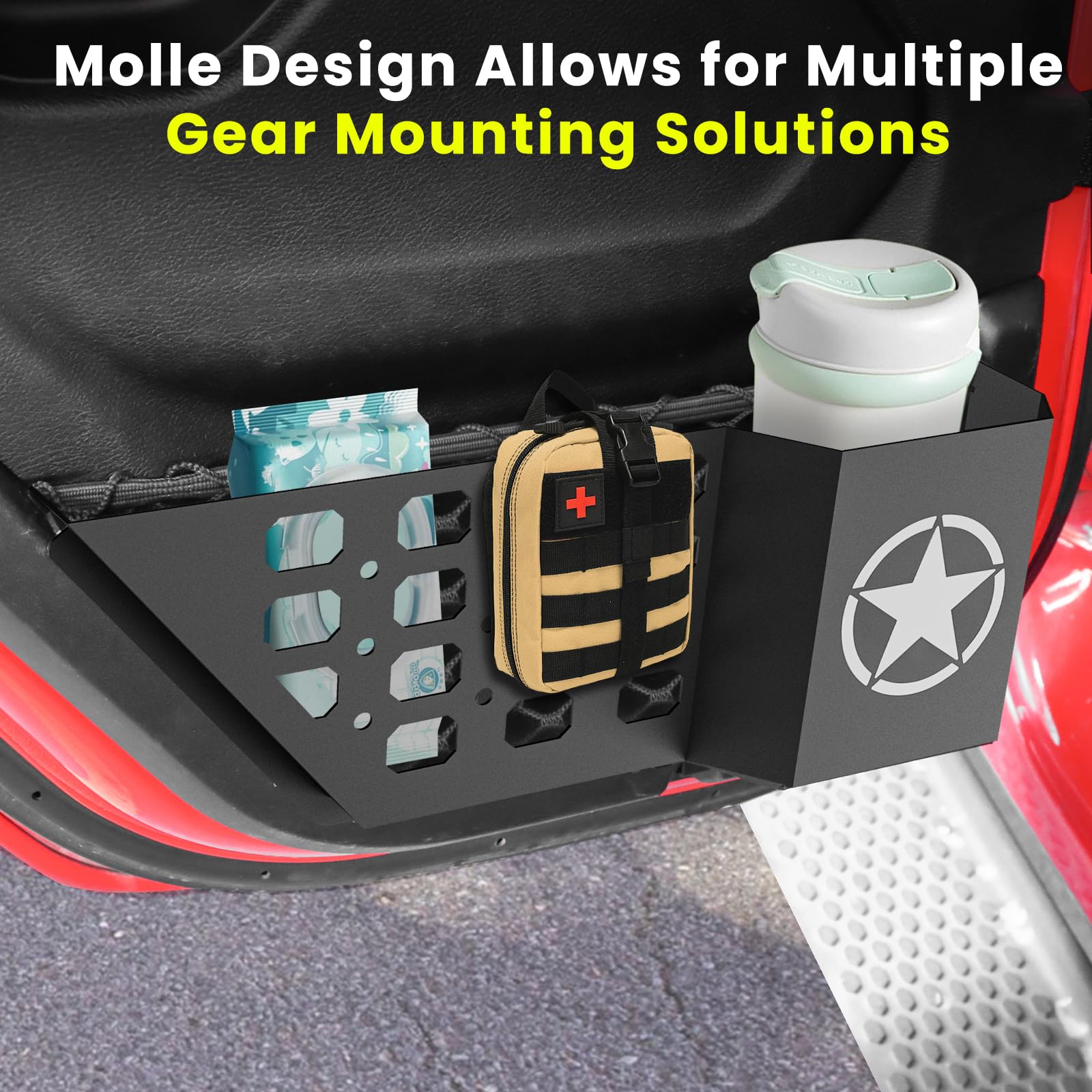 Jeep Wrangler JL JLU 4XE (2018-2025) & Gladiator JT (2020-2025) Metal Rear Door Storage Organizer - 2PCS Interior Door Pocket Inserts for Enhanced Storage | Perfect for Off-Road Adventures, Camping Gear & Daily Commute