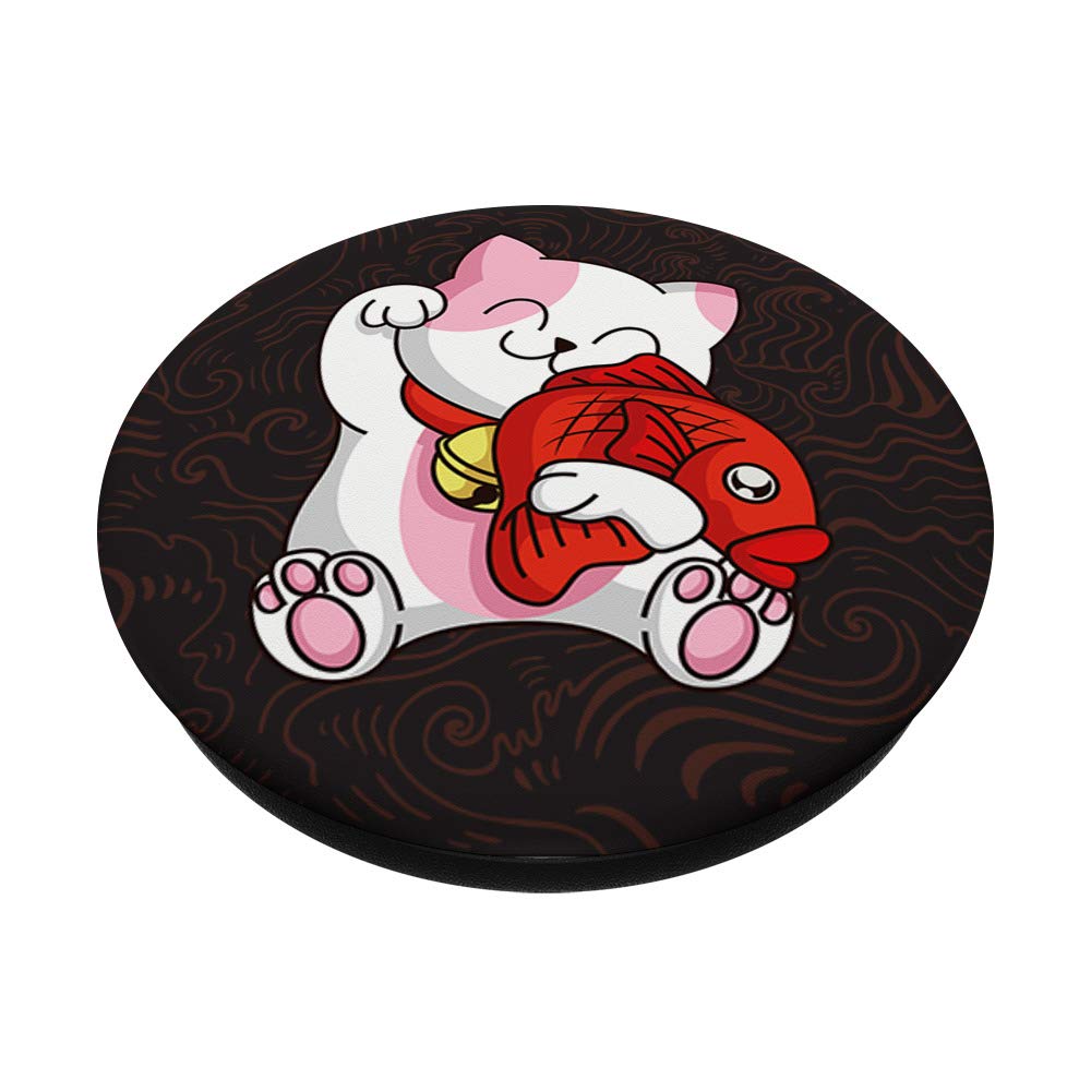 Lucky Maneki Neko Cat Statue - Japanese Beckoning Fortune Cat Figurine for Anime & Fish Lovers - Perfect Gift for Home, Office & Feng Shui Decor