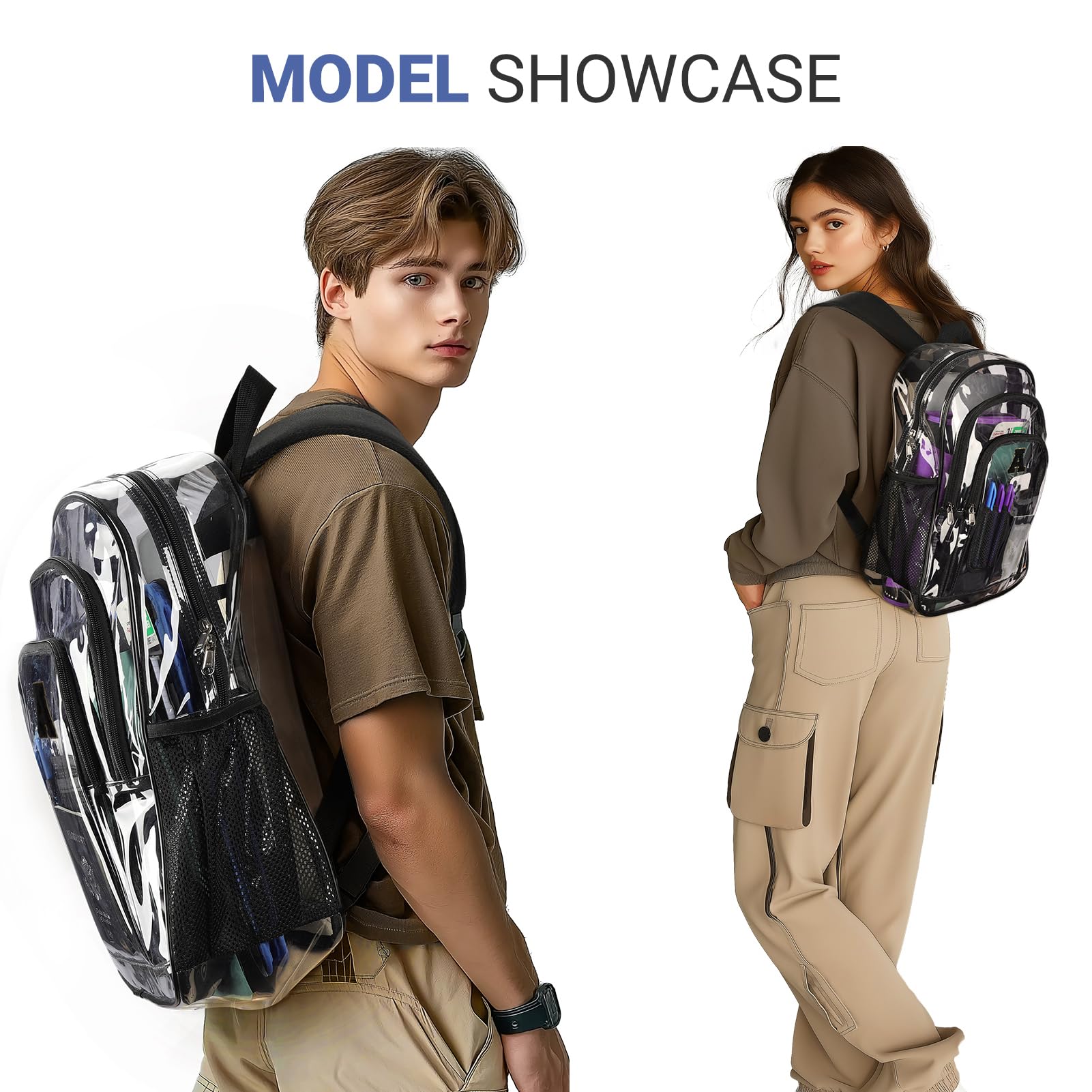 ZORFIN Large Clear Backpack for School, College & Work - Heavy Duty PVC Transparent Bookbag with Security Features - Perfect for School Supplies, Laptop Storage & Workplace Security Compliance
