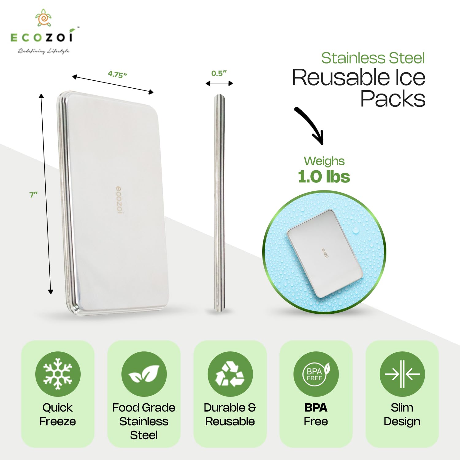 Premium Stainless Steel Lunch Chillers with Ice Packs - Eco-Friendly Cooling Solution for Lunch Bags, Bento Boxes & Coolers - 2 Pack Plastic-Free & Sustainable - Perfect for Work, School & Outdoor Picnics
