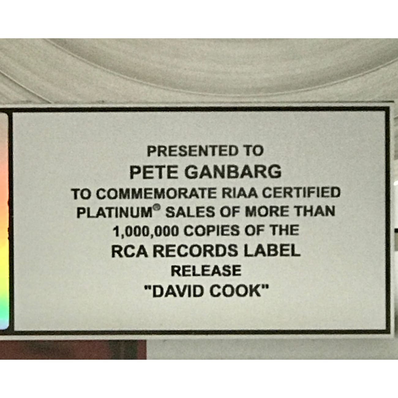 David Cook Debut RIAA Platinum Album Award - Certified Music Collectible for Fans & Display