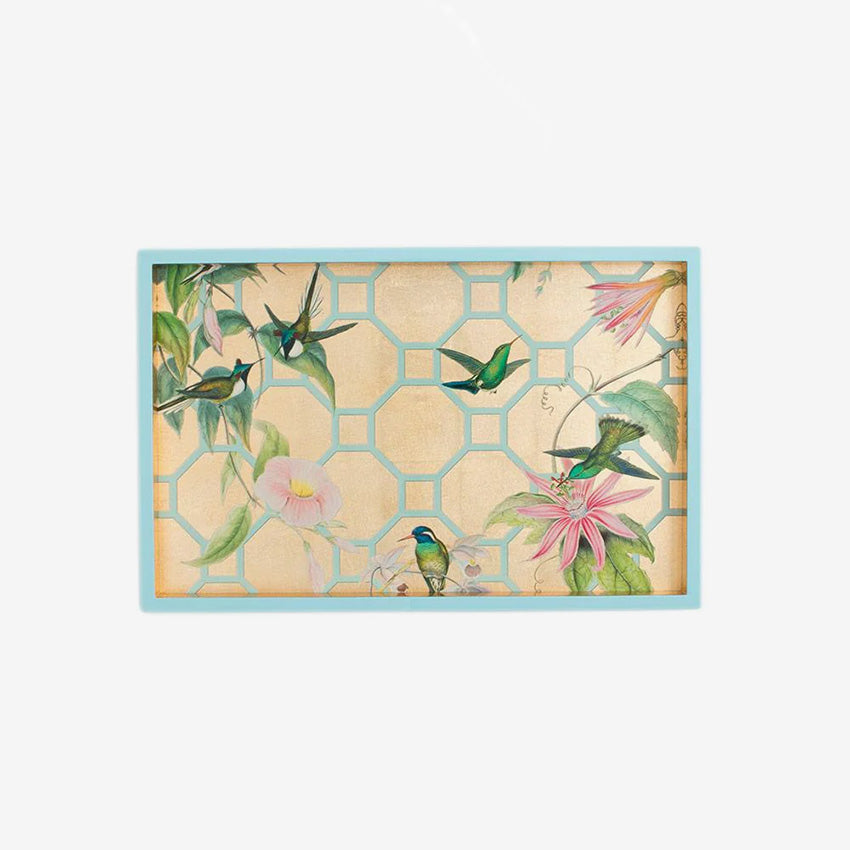 Caspari Hummingbird Trellis Lacquer Vanity Tray - Elegant Jewelry & Perfume Organizer for Dresser, Bathroom Countertop & Vanity Table Decor