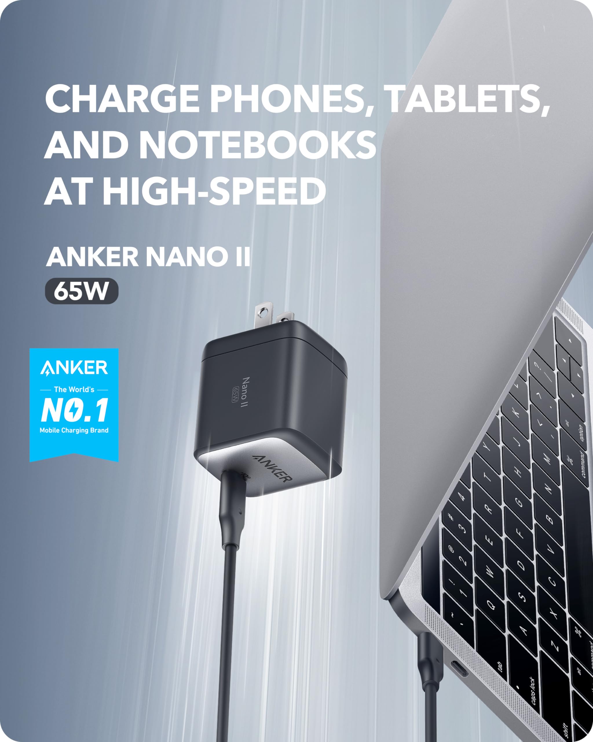 Anker 65W USB C GaN II PPS Fast Charger, Compact Foldable Power Adapter for MacBook Pro, Galaxy S23, Dell XPS, iPhone 15, iPad Pro - Perfect for Travel, Office & Home Use