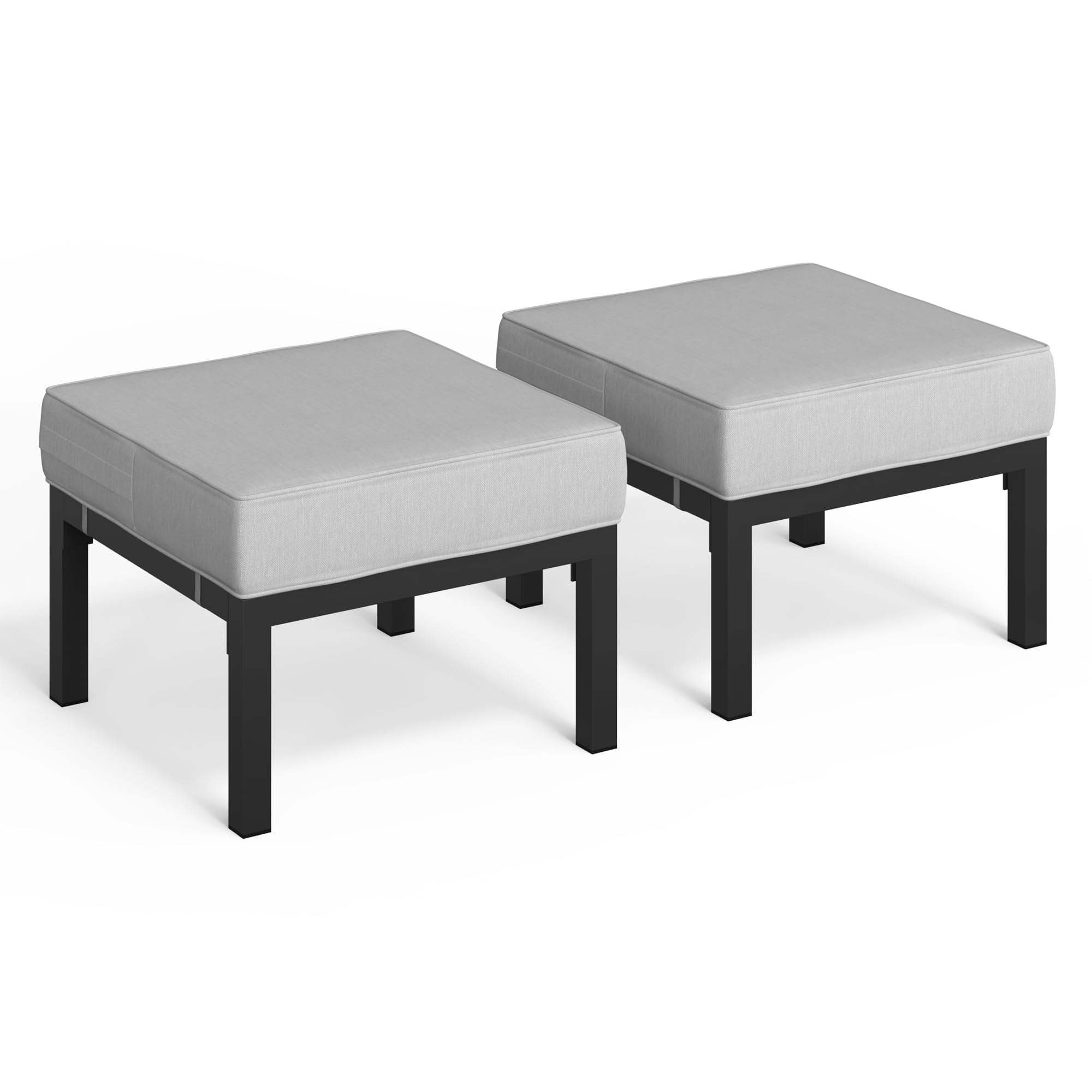 Solaste Outdoor Footstools Set of 2 - All-Weather Aluminum Patio Ottoman with Removable Cushions, Garden Backyard Poolside Furniture for Relaxing, Lounging & Outdoor Entertaining - Grey
