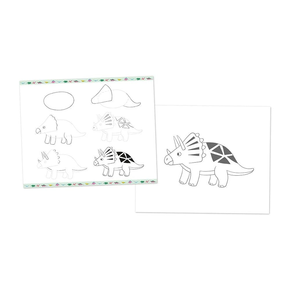Janod Step by Step Drawing Kit - Learn to Draw Dinosaurs for Kids | Fun Educational Art Activity for Home & Classroom