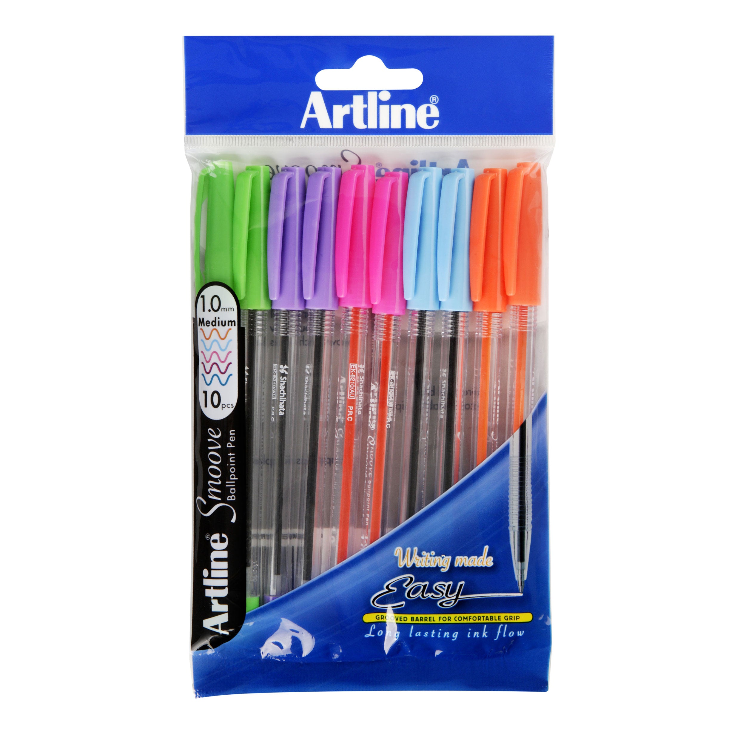 Artline Smoove Ballpoint Pen - Medium Point (1.0mm) - 10-Pack Vibrant Colors - Smooth Writing for Office, School & Creative Projects