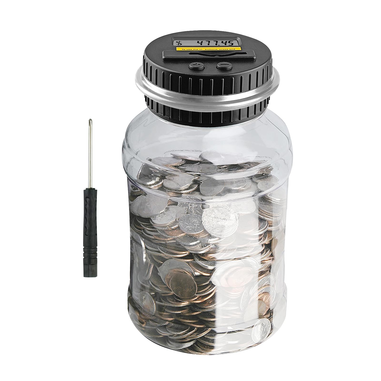 QPEY Digital Coin Counter Piggy Bank for Adults - 1.8L Capacity Money Jar with LCD Display for Accurate Change Counting - Perfect for Home Savings, Office Cash Management & Gift Giving (Silver)