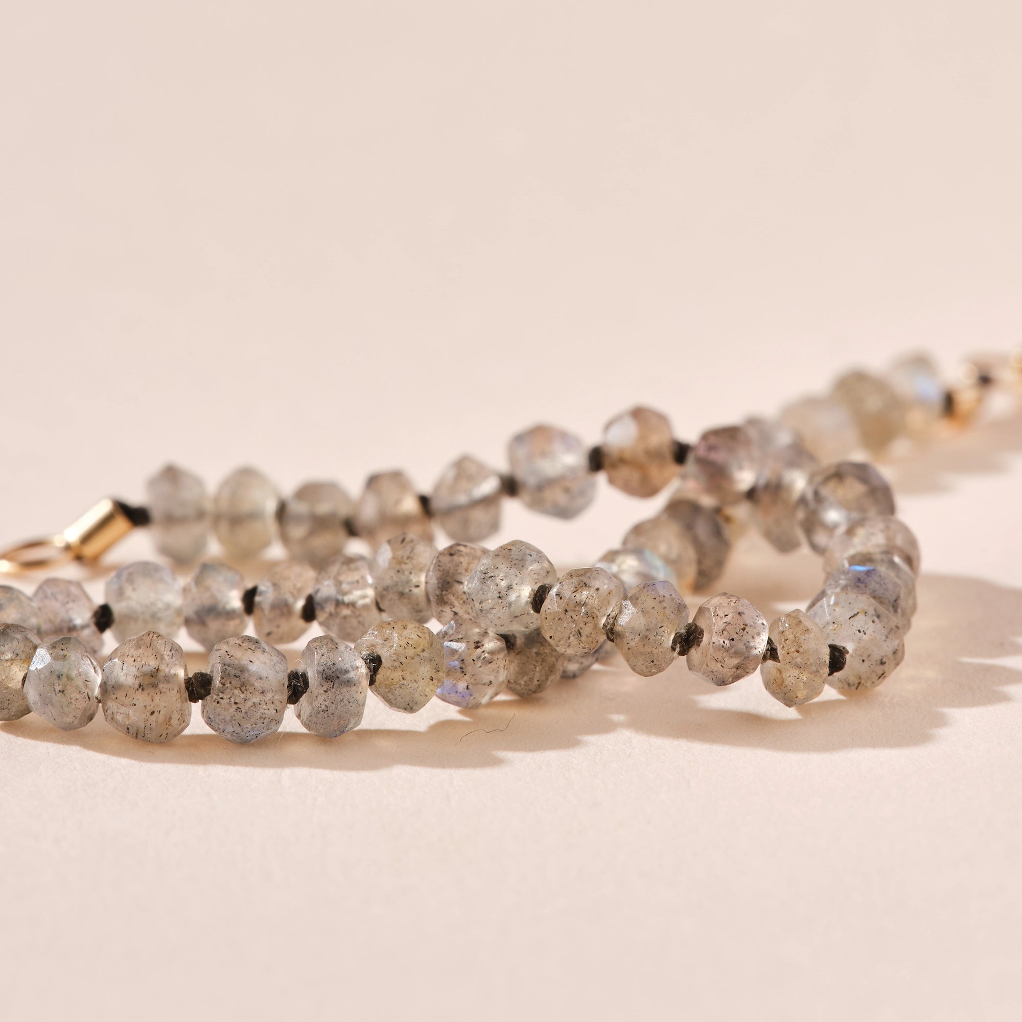 Labradorite Beaded Mood Bracelet - 10K Yellow Gold, Natural Labradorite, Brilliant Diamonds - Perfect for Meditation, Yoga & Spiritual Healing
