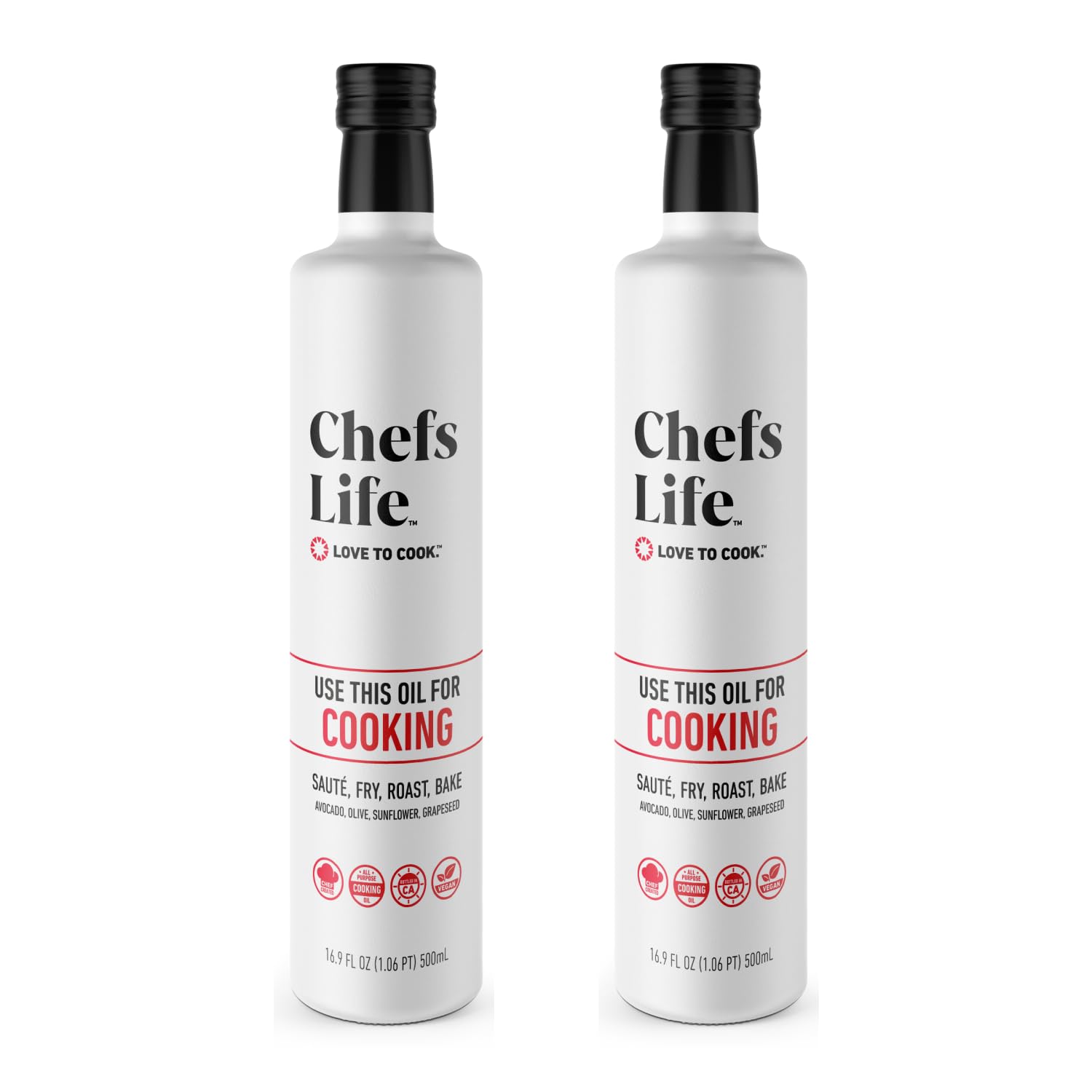 Chefs Life Premium Cooking Oil Blend - Non-GMO Olive, Avocado, Sunflower & Grapeseed Oil for High Heat Cooking, Baking & Frying - 16.9 Fl Oz (2 Bottles) - Perfect for Sautéing, Stir-Frying & Deep Frying at Home