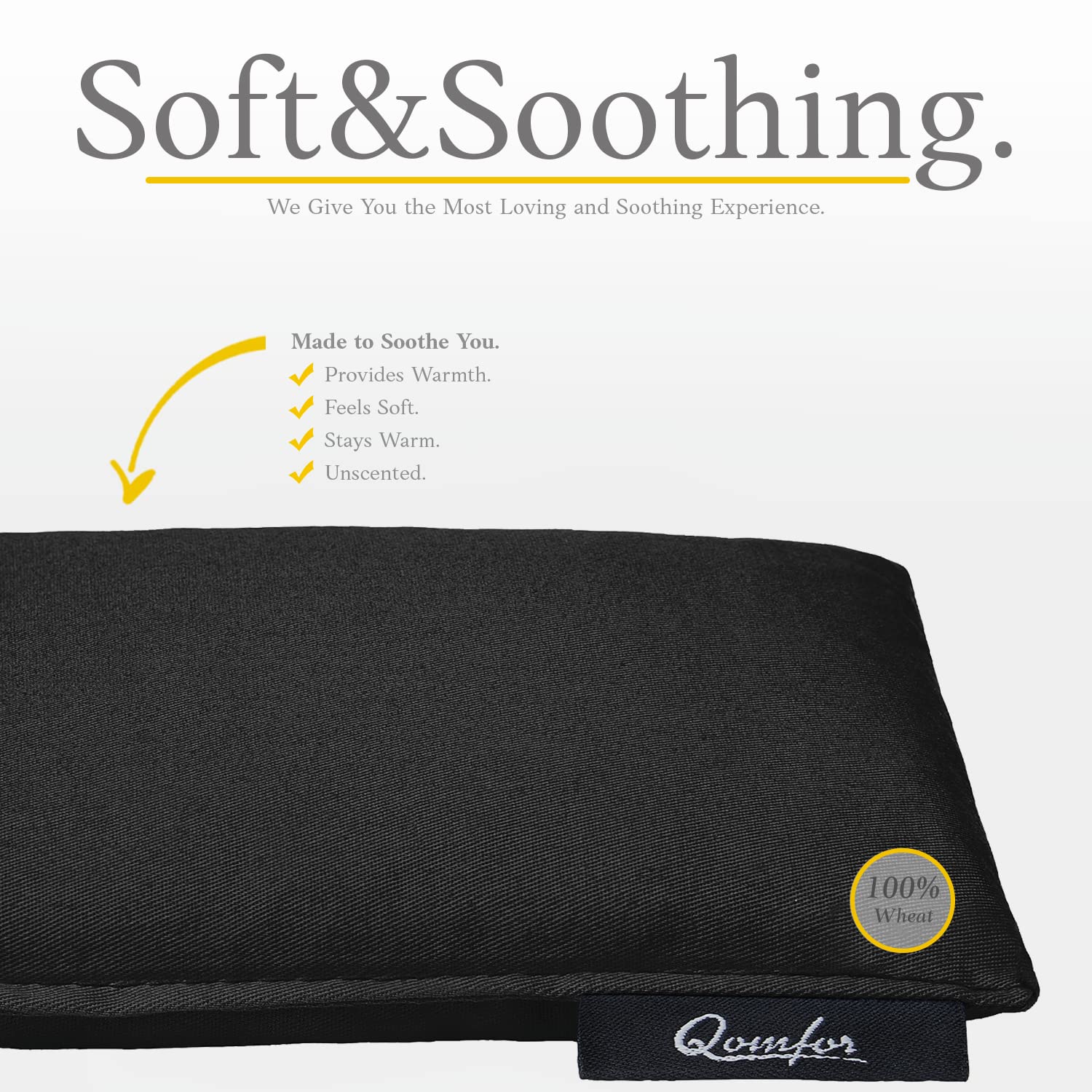 Qomfor Unscented Wheat Heating Pad - Large Microwavable Heat Pack for Neck, Shoulder, Back Pain Relief - Natural Therapy for Period Cramps & Arthritis - Reusable Warm Compress for Muscle Relaxation & Stress Relief - Perfect for Home, Office & Travel Use (Black)