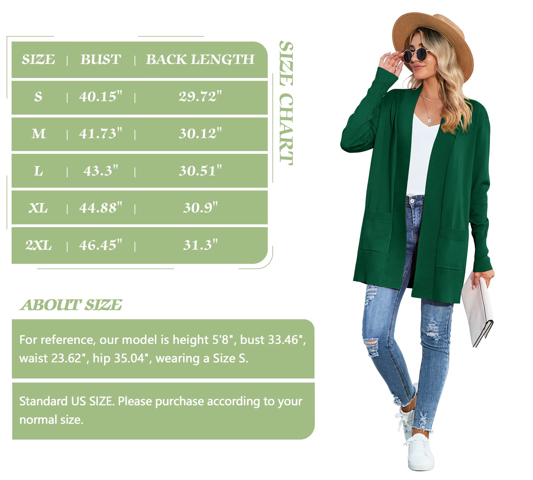 SUEANI Women's Open Front Long Sleeve Knit Cardigan with Pockets - Soft Casual Sweater for Fall & Winter, Perfect for Office, Lounge & Coffee Dates