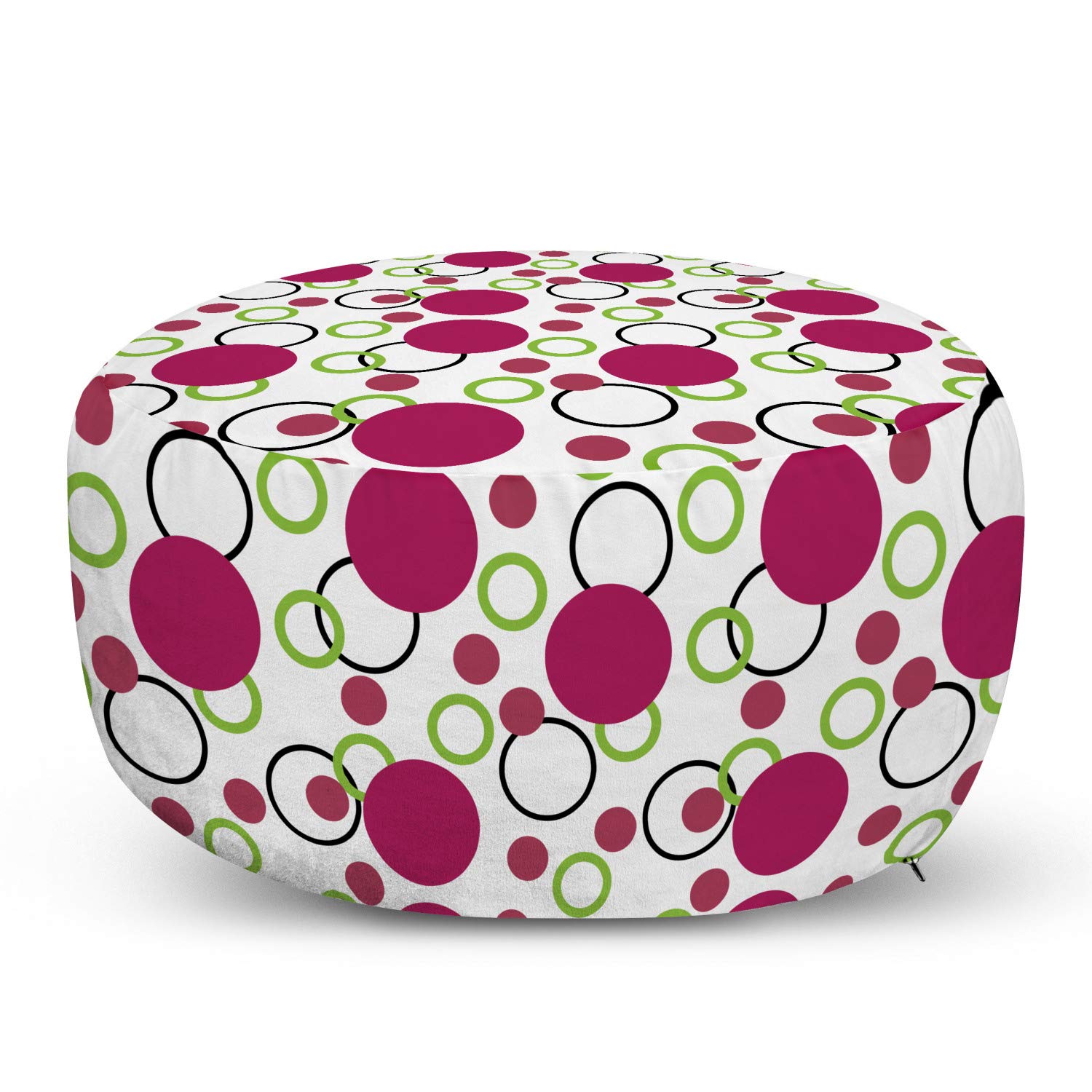 Ambesonne Pink and Green Ottoman Pouf - Geometric Retro Circle Dot Pattern Footstool with Removable Cover - Soft Decorative Foot Rest for Living Room, Bedroom, Lounge & Office - Dark Pink Green Black Accent Furniture