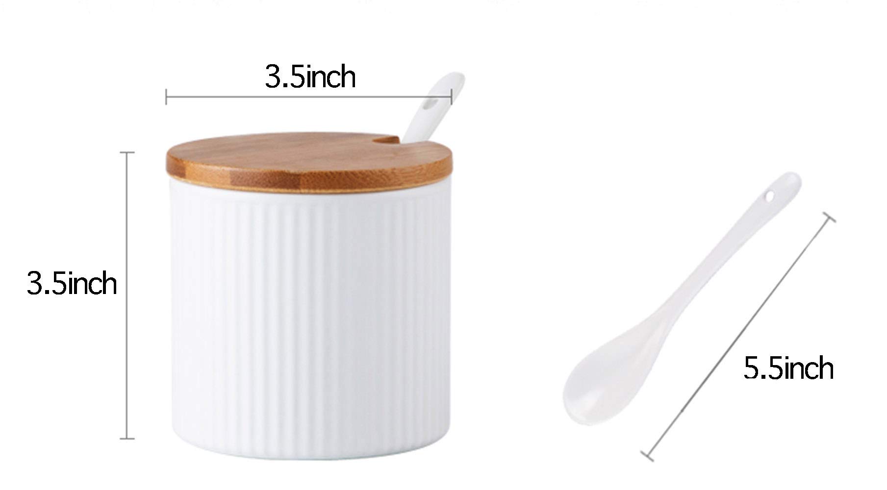 Ceramic Embossed Stripe Sugar Bowl with Lid & Spoon - Elegant Spice Jar for Sugar, Salt, Coffee, Tea Storage - Perfect for Kitchen, Dining Table & Coffee Station Decor