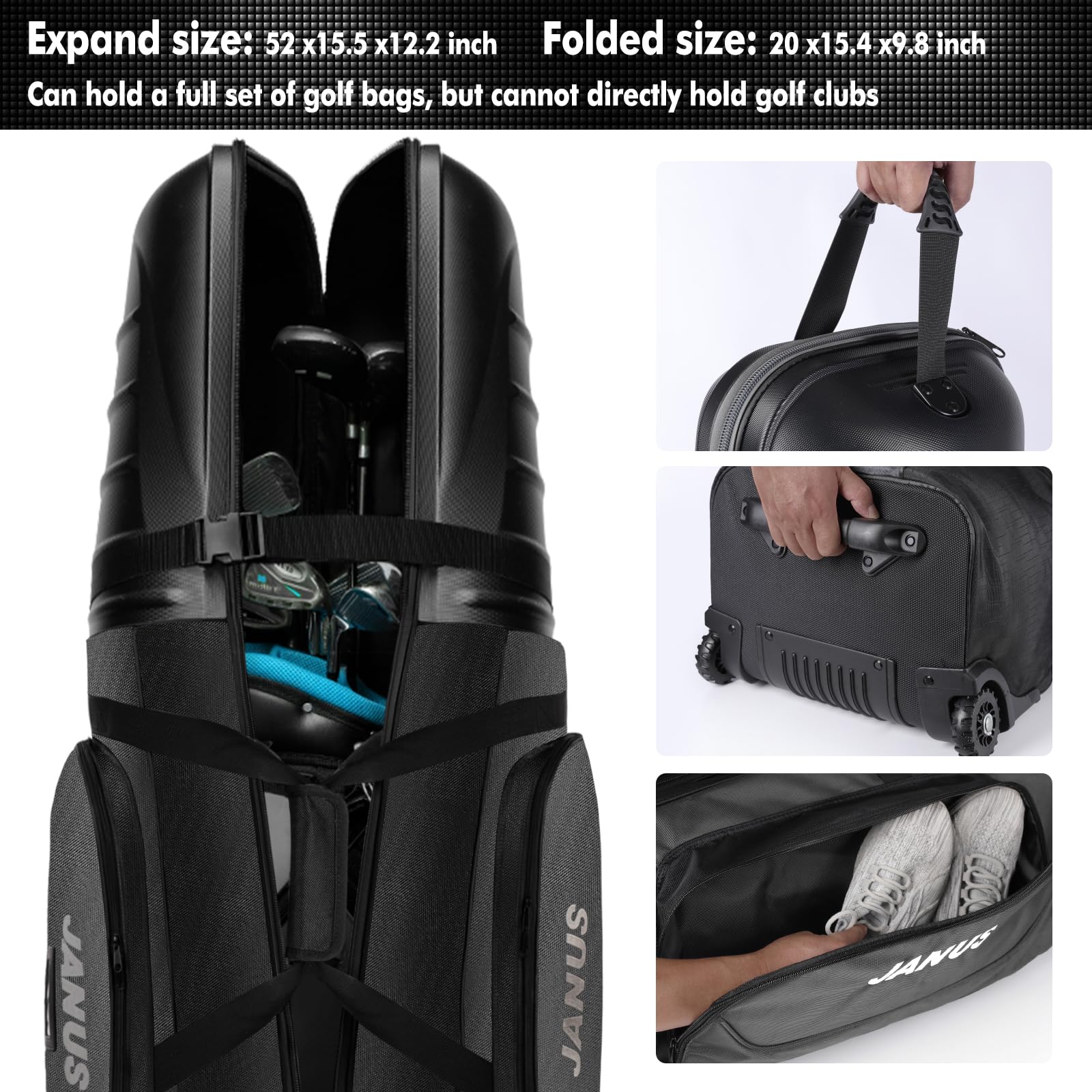 JANUS Golf Travel Bag with Wheels - Durable ABS Hard Shell Golf Club Case for Airline Travel - Perfect for Golfers Flying with Clubs