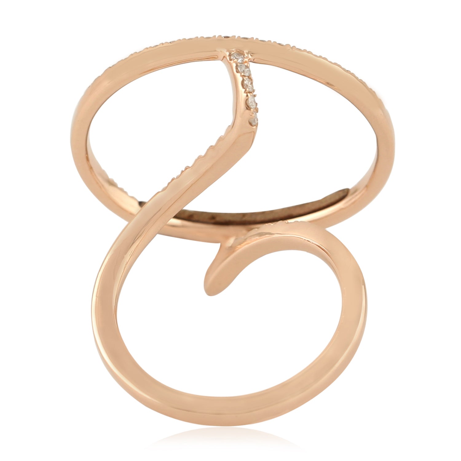 14K Rose Gold Pave Diamond Wood Round Designer Ring for Women - Elegant Bezel Set Wedding Band, Anniversary Gift, Boho Chic Jewelry for Everyday Wear