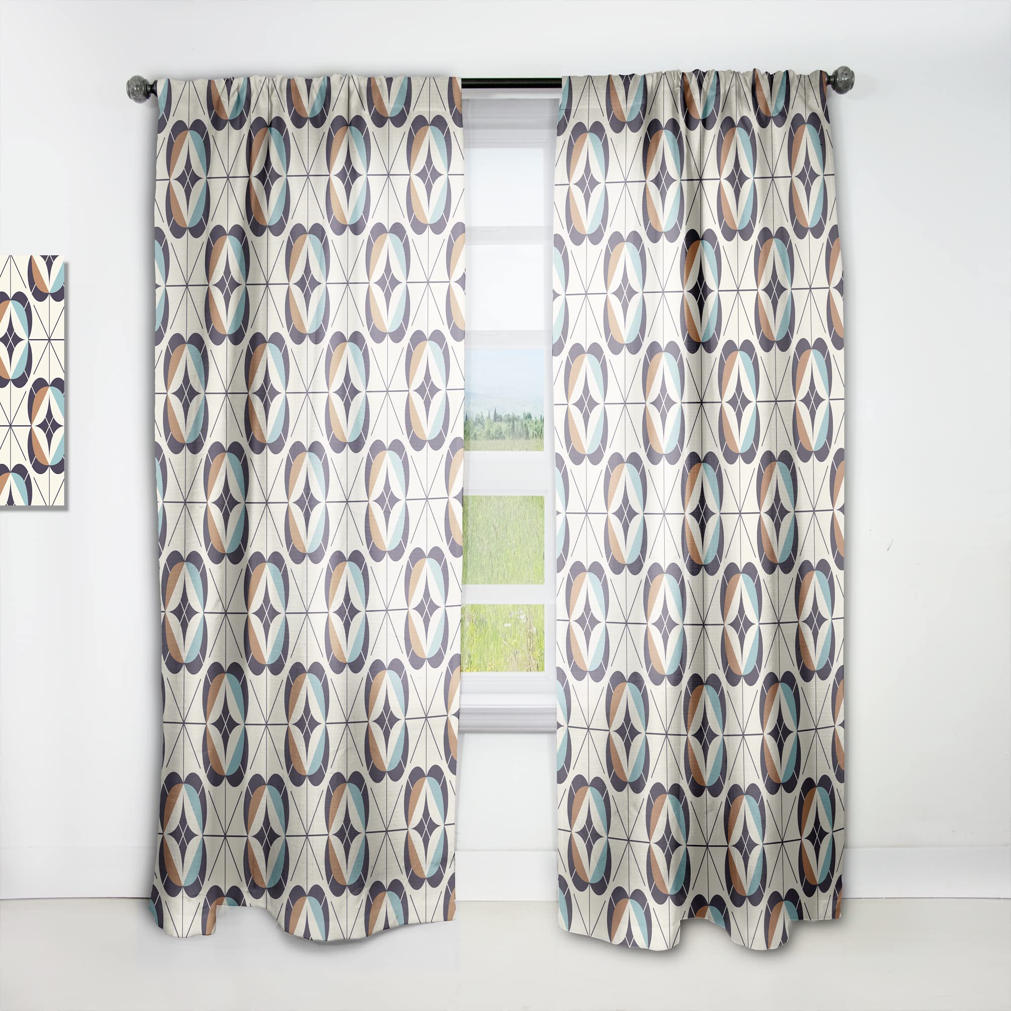 Geometric Retro Design V Thermal Insulated Curtains - Single Panel 52x63 Inches - Blackout Drapes for Bedroom & Living Room - Perfect for Home Decor, Privacy & Energy Efficiency
