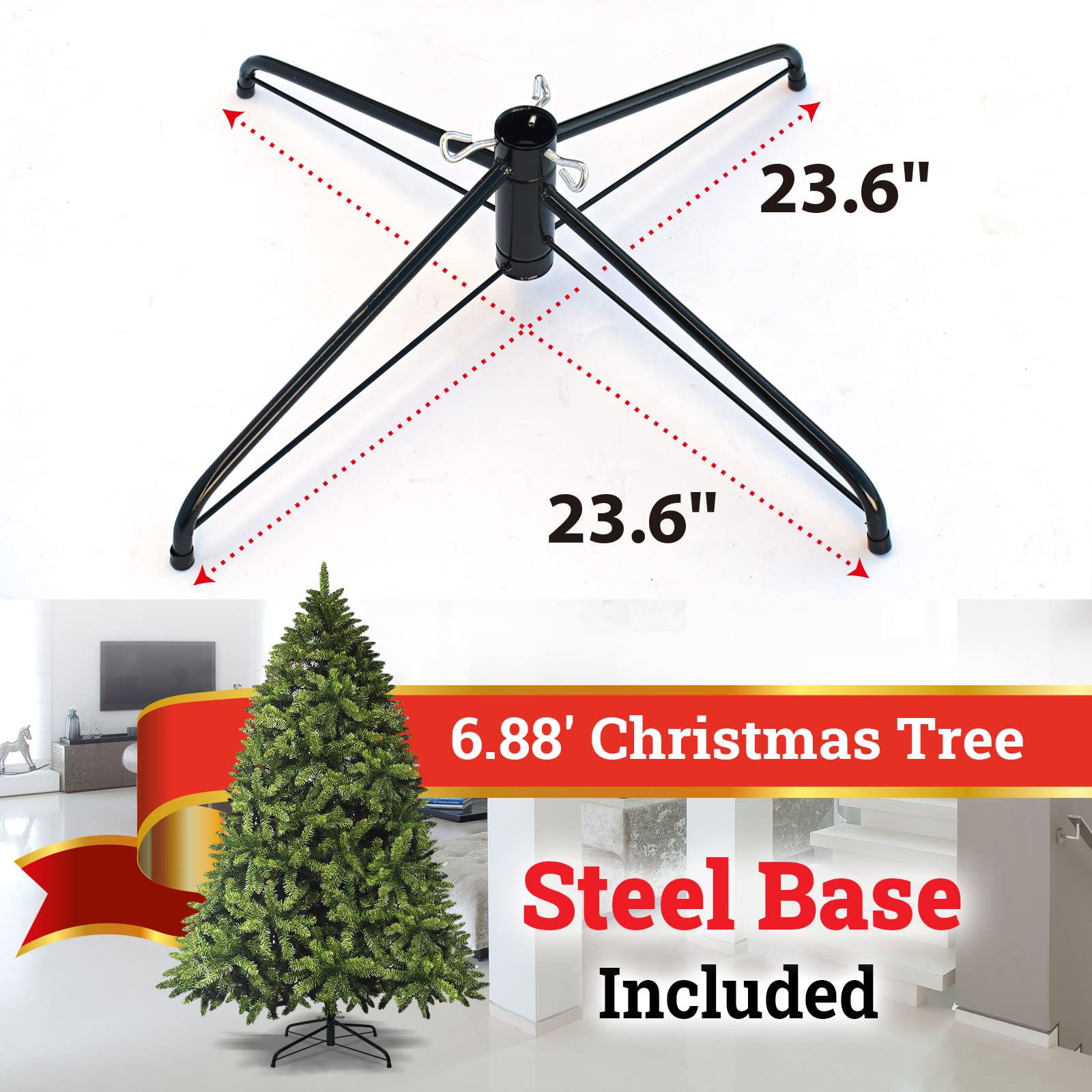 Premium Artificial Christmas Tree - Multi-Size Hinged Branches with Foldable Metal Base | Holiday Home Decor for Living Room, Office & Party Decoration