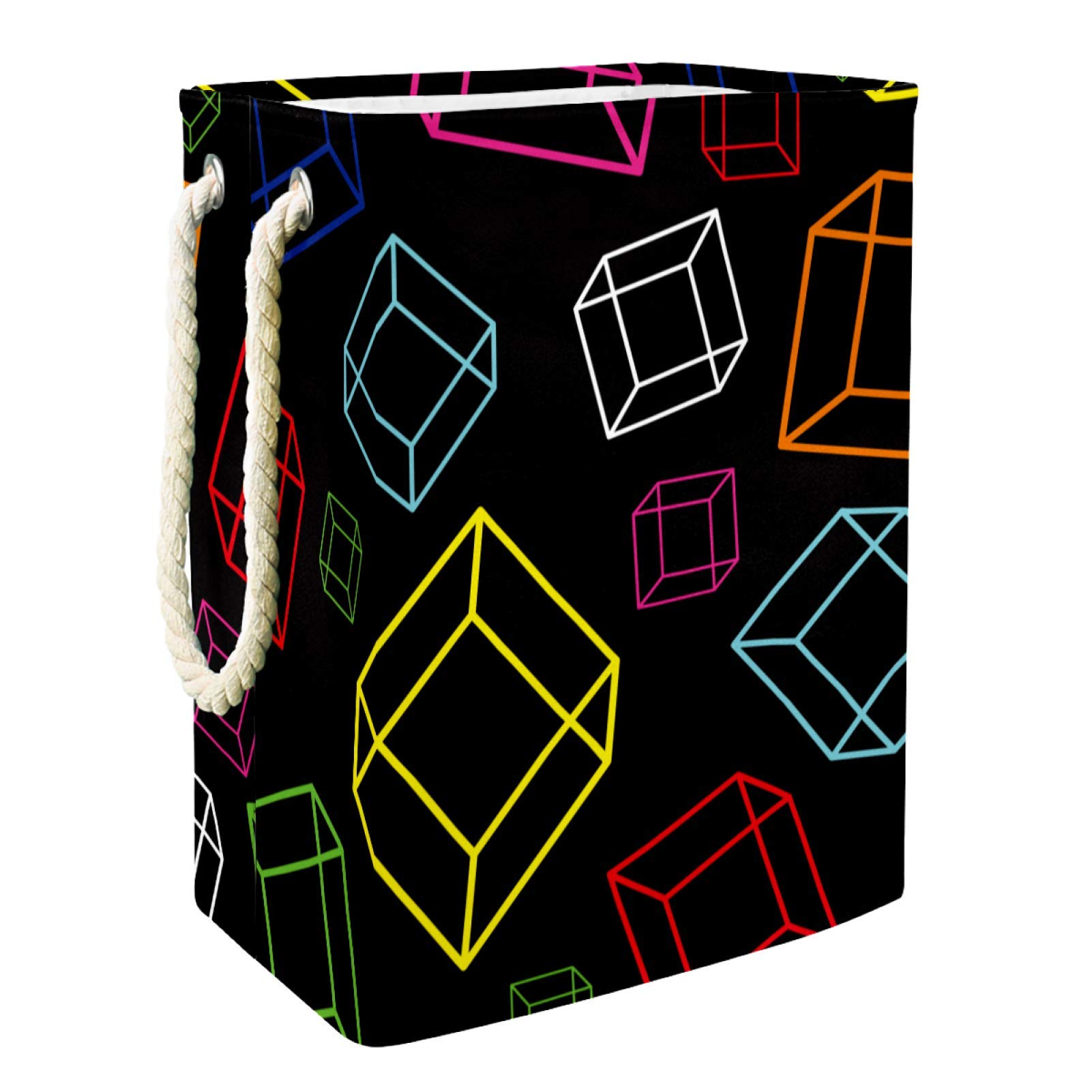 Square Black Pattern Rectangular Laundry Basket - Large Clothes Hamper with Easy Carry Extended Handles for Clothes, Toys, and Bedding - Perfect for Bedroom, Bathroom, and Laundry Room Organization