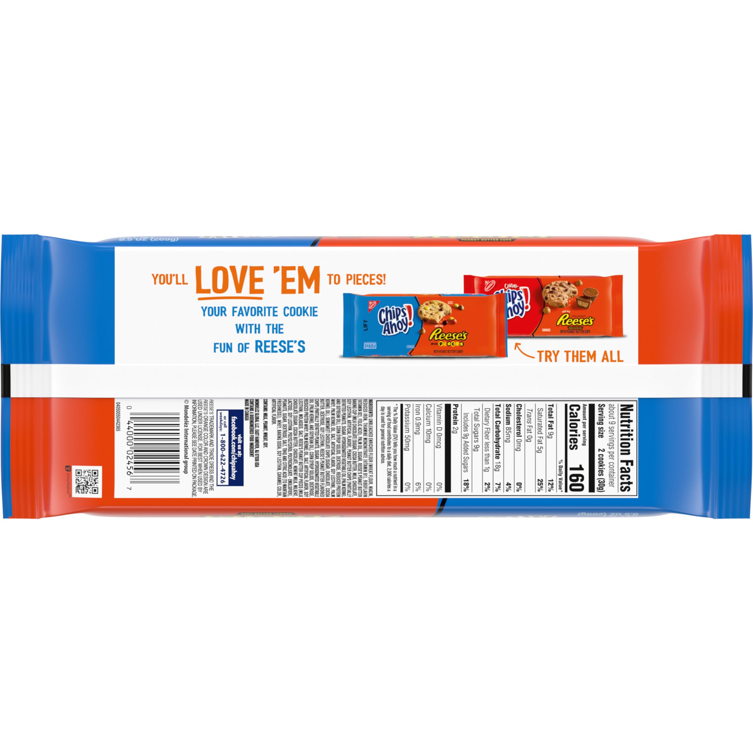 CHIPS AHOY! Reese’s Peanut Butter Cup Chocolate Chip Cookies - 12 Pack (9.5 oz Each) | Bulk Snacks for Office, School & Party Treats