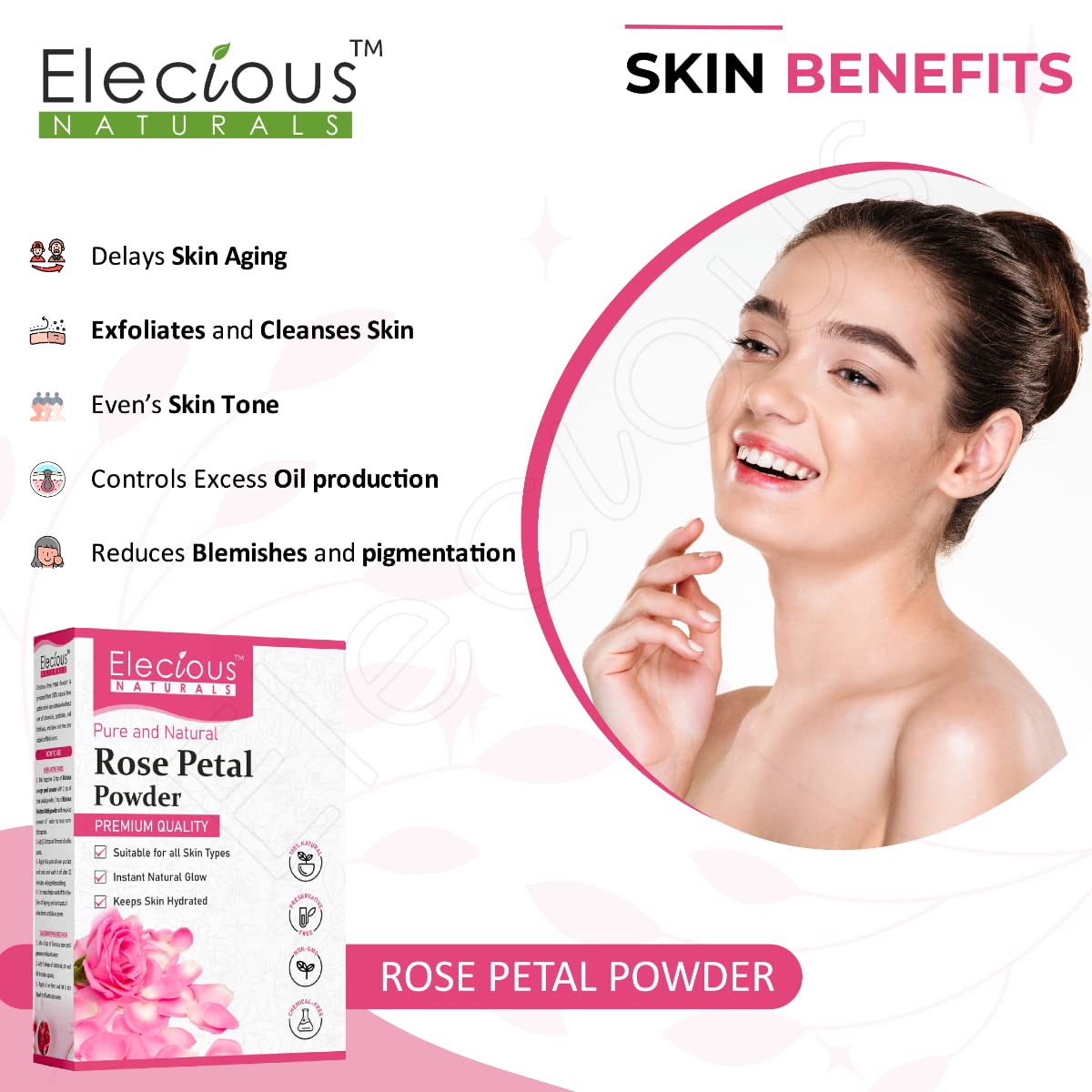 Pure Rose Petals Powder for Face, Skin & Hair Care - 200g | All-Natural, Chemical-Free, Non-GMO, No Artificial Colors | DIY Beauty, Aromatherapy & Spa Treatments