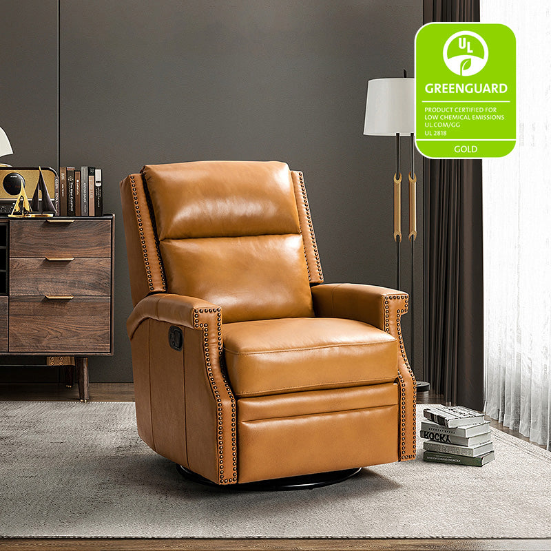 Canace Modern Genuine Leather Manual Glider Rocker Recliner Chair - Comfortable Swivel Lounge Chair for Living Room, Nursery, and Office Relaxation