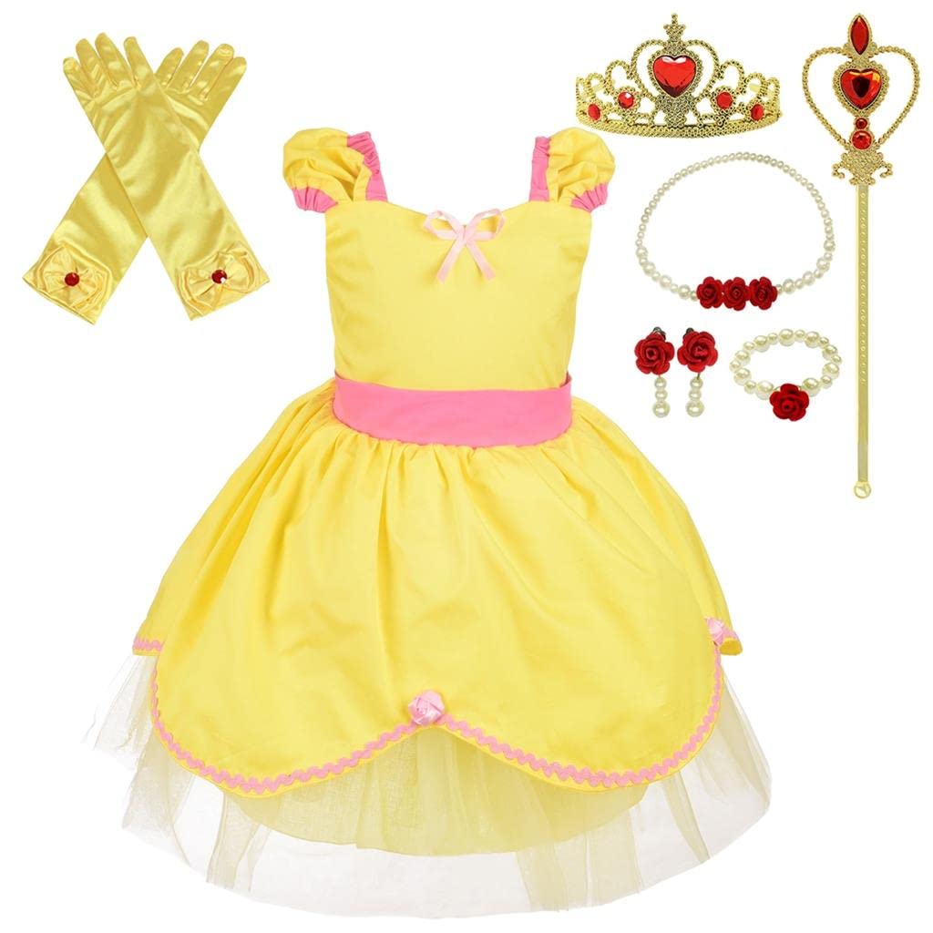 **Dressy Daisy Baby & Toddler Girls Princess Costume - Fancy Dress Up Outfit with Accessories (Yellow, Pink, Purple) for Birthday, Halloween & Photo Shoots**