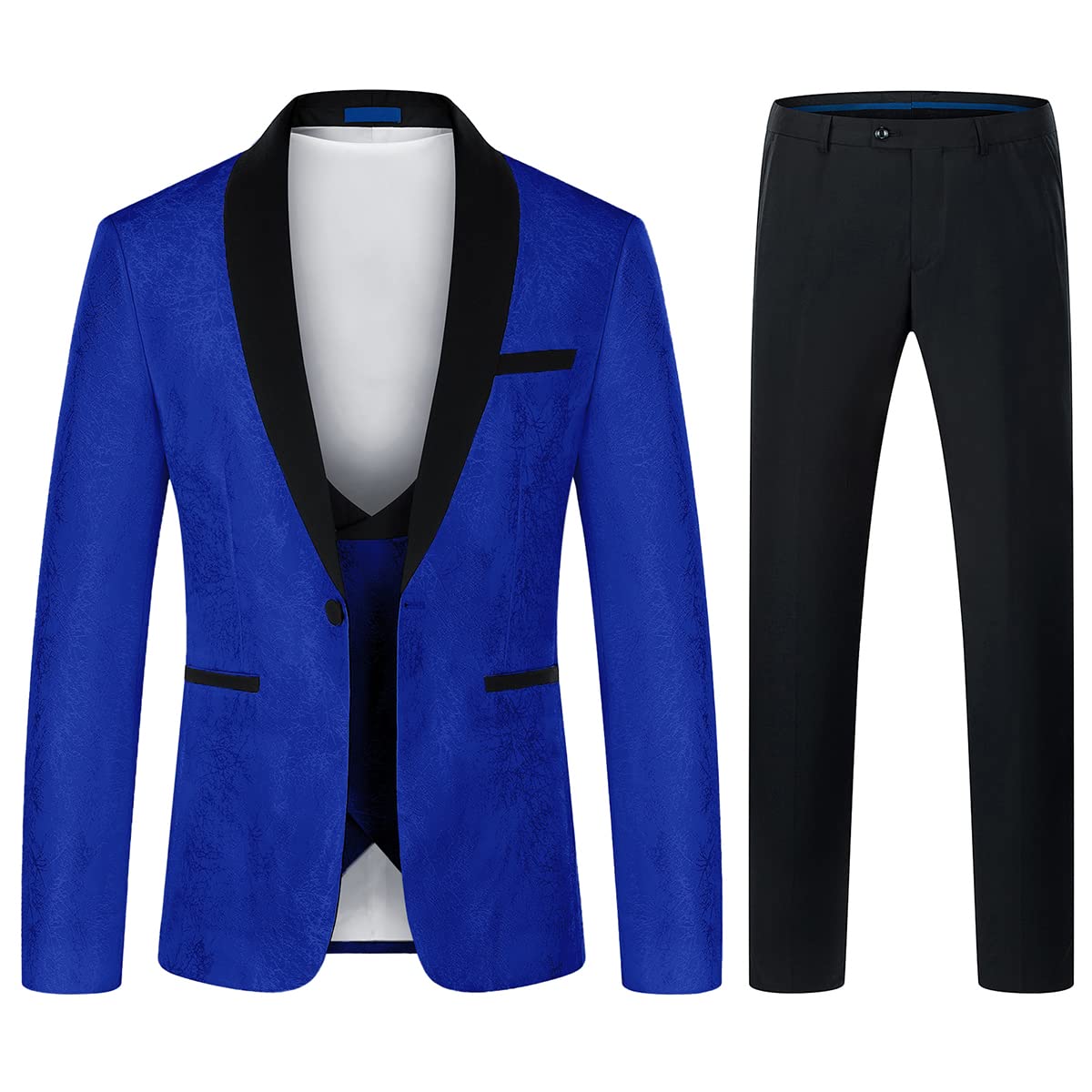 Men's Slim Fit 3-Piece Tuxedo Suit Set - Skinny Formal Suit with Shawl Lapel & Paisley Design for Wedding, Prom, Gala & Black Tie Events