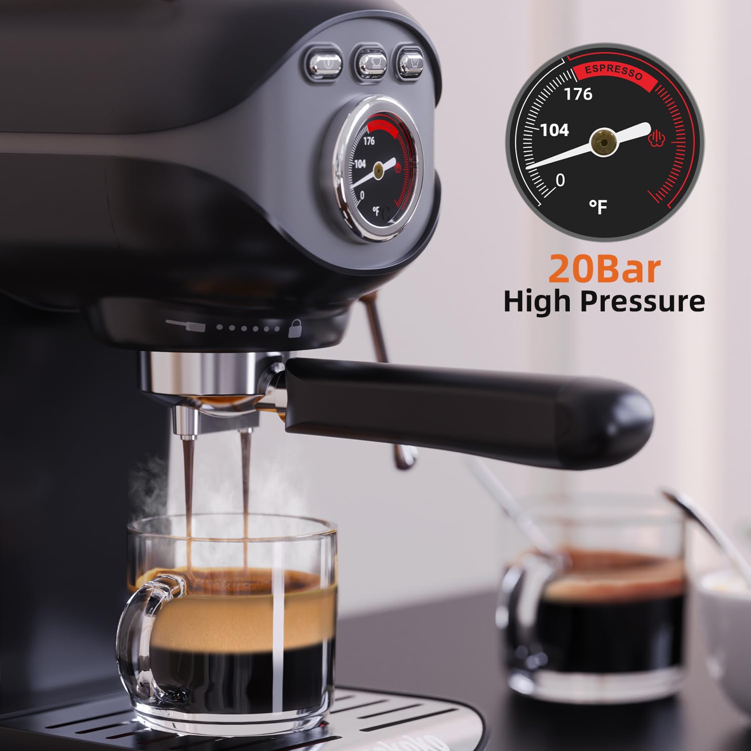 20 Bar Semi-Automatic Espresso Machine - Compact Home Coffee Maker with Stainless Steel Milk Frother for Latte, Cappuccino & Black Coffee | Perfect for Small Kitchens, Offices & Coffee Enthusiasts